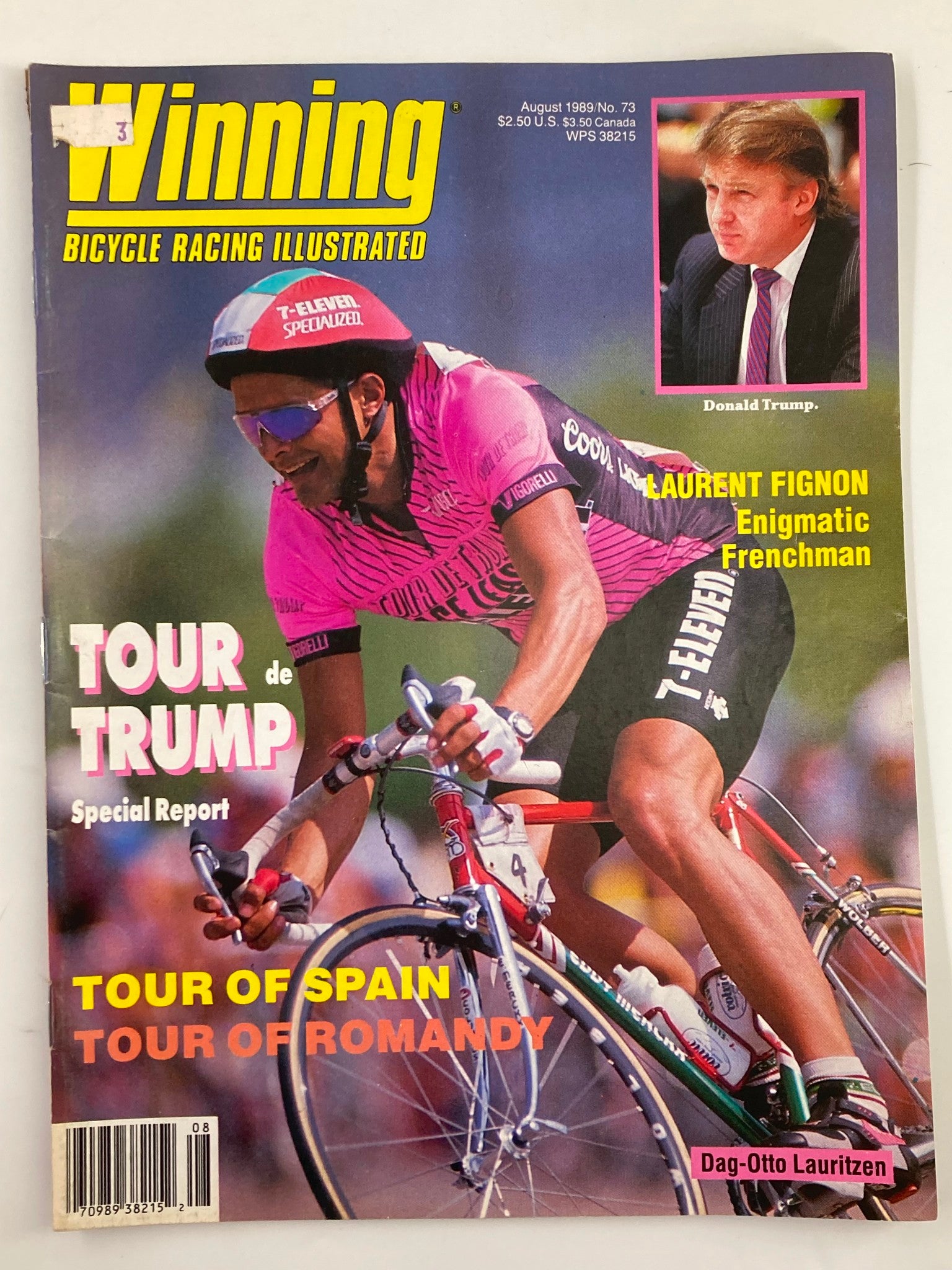 Winning Bicycle Racing Illustrated August 1989 #73 Laurent Fignon, Donald Trump