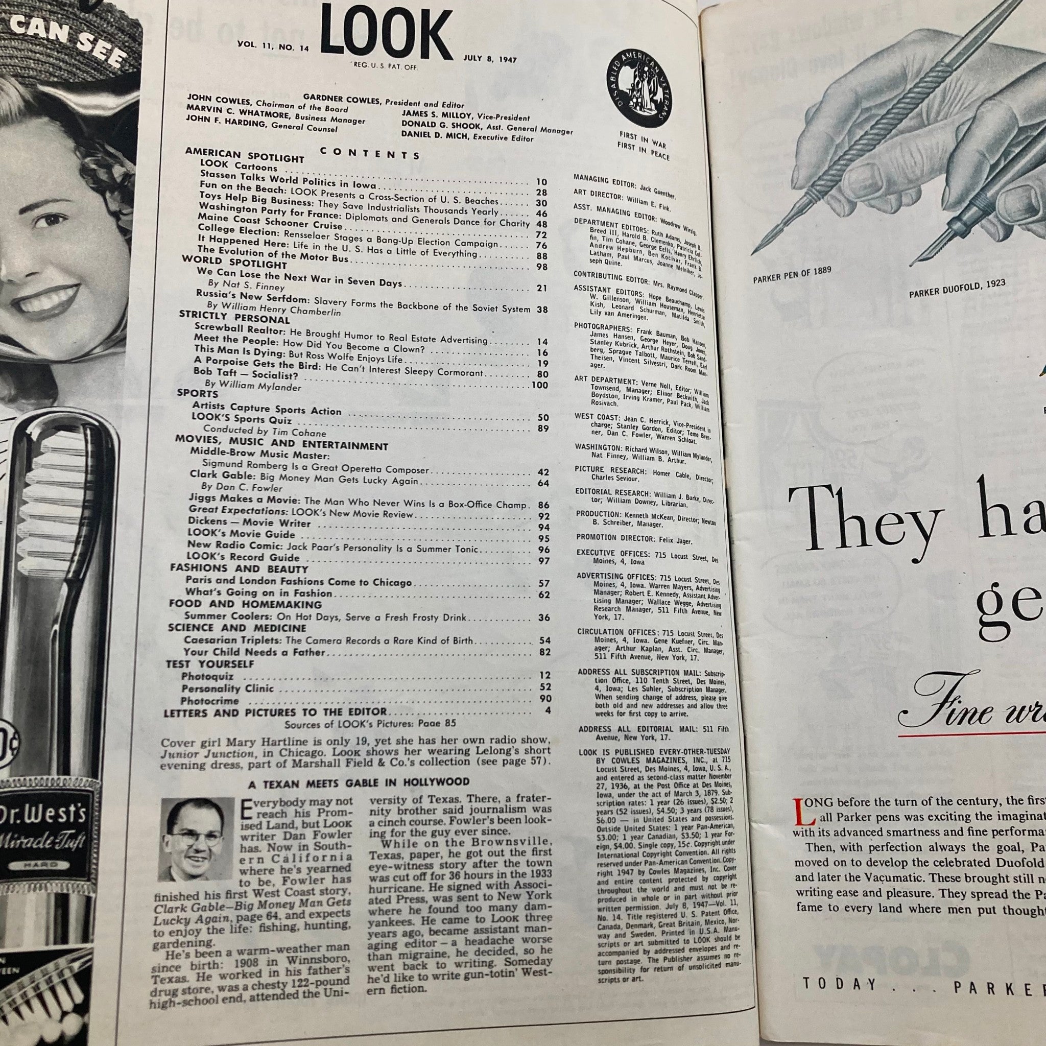 VTG Look Magazine July 8 1947 Vol 11 No. 14 Cover Girl Mary Hartline