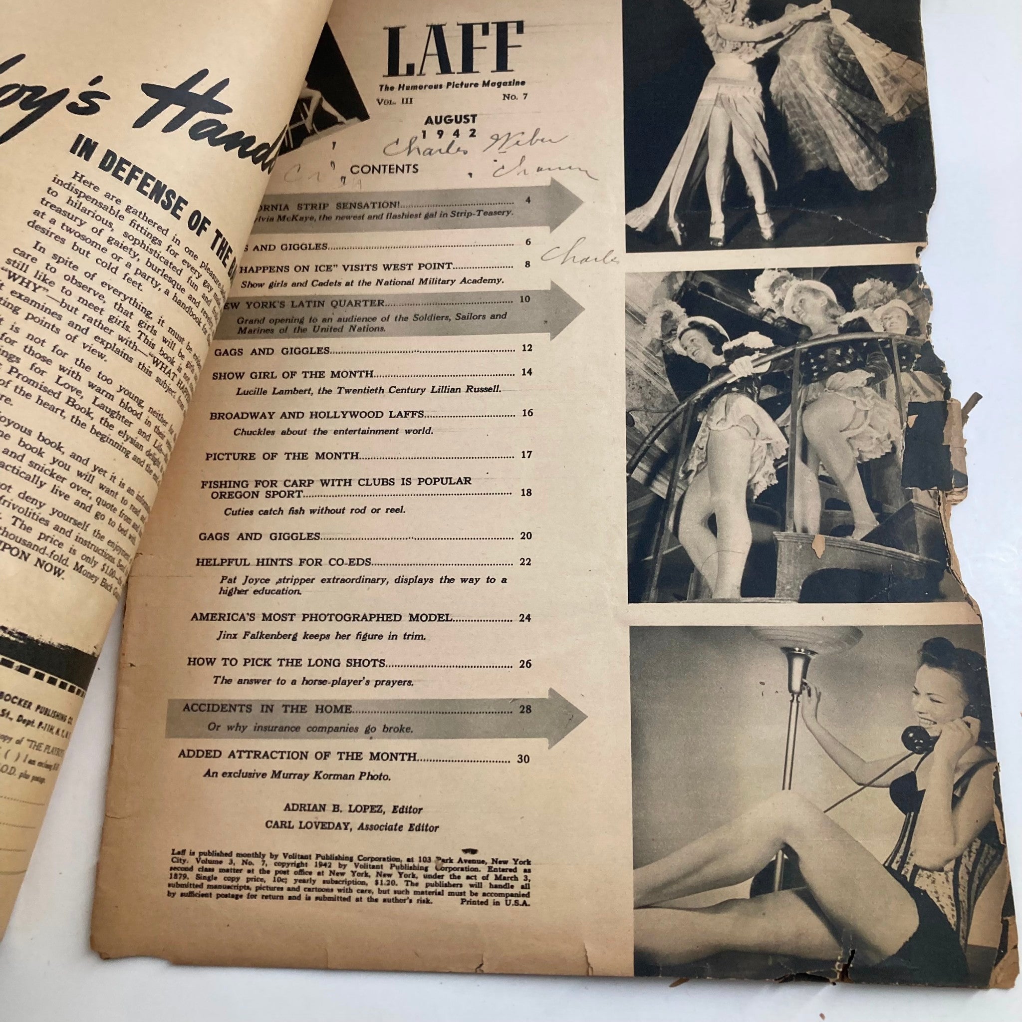 VTG Laff Magazine August 1942 Vol 3 No. 7 Ruth Woods Popular Model No Label