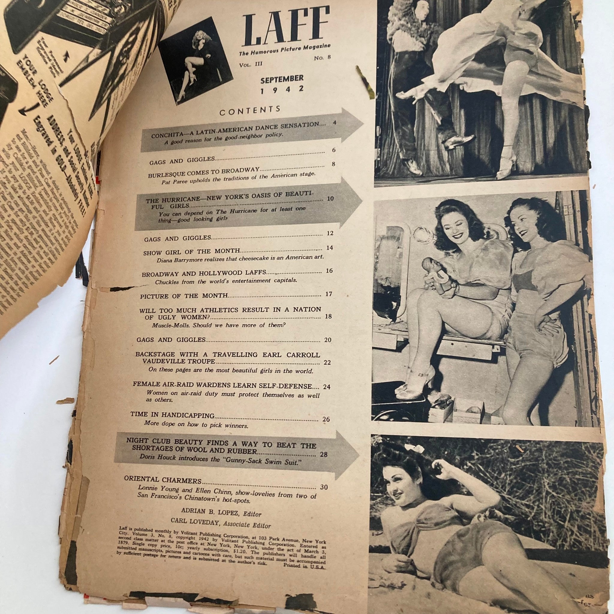 VTG Laff Magazine September 1942 Vol 3 No. 8 Charmaine Popular Stripper No Label