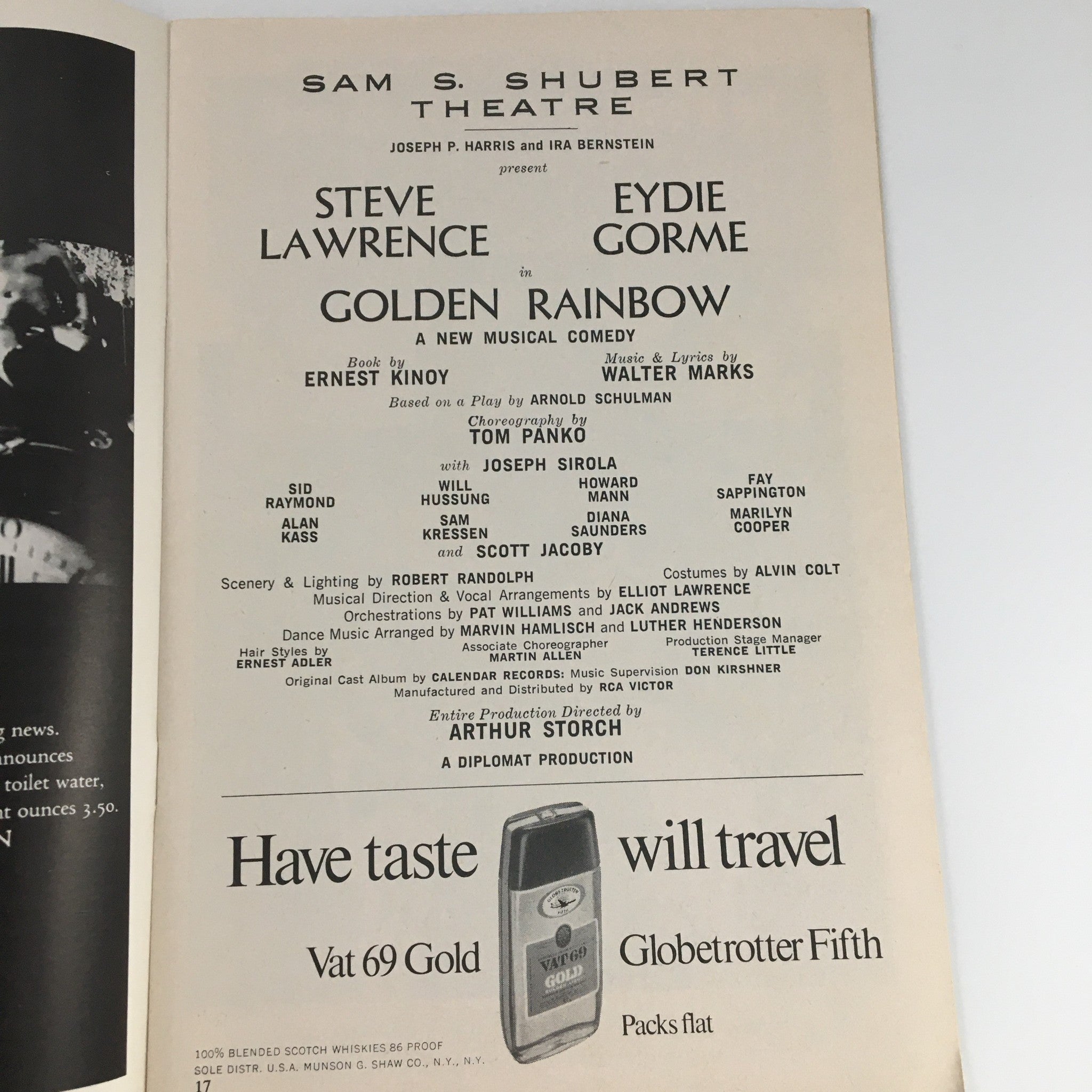 1968 Playbill Shubert Theatre 'Golden Rainbow' Steve Lawrence, Eydie Gorme