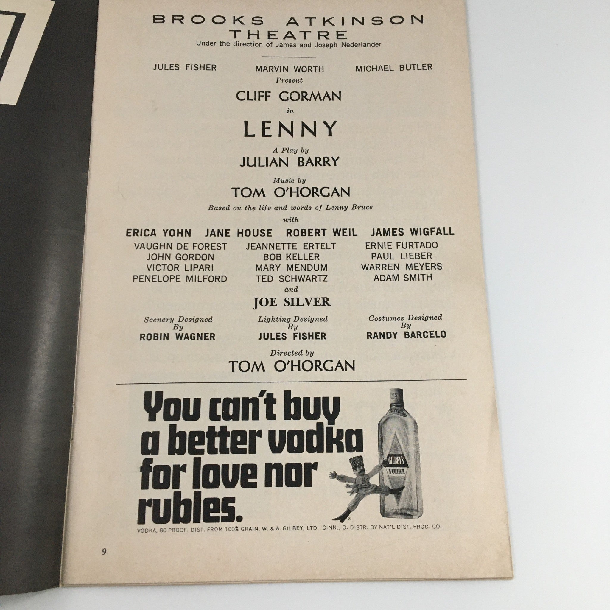 1971 Playbill Brooks Atkinson Theatre 'Lenny' Cliff Gorman and Erica Yohn