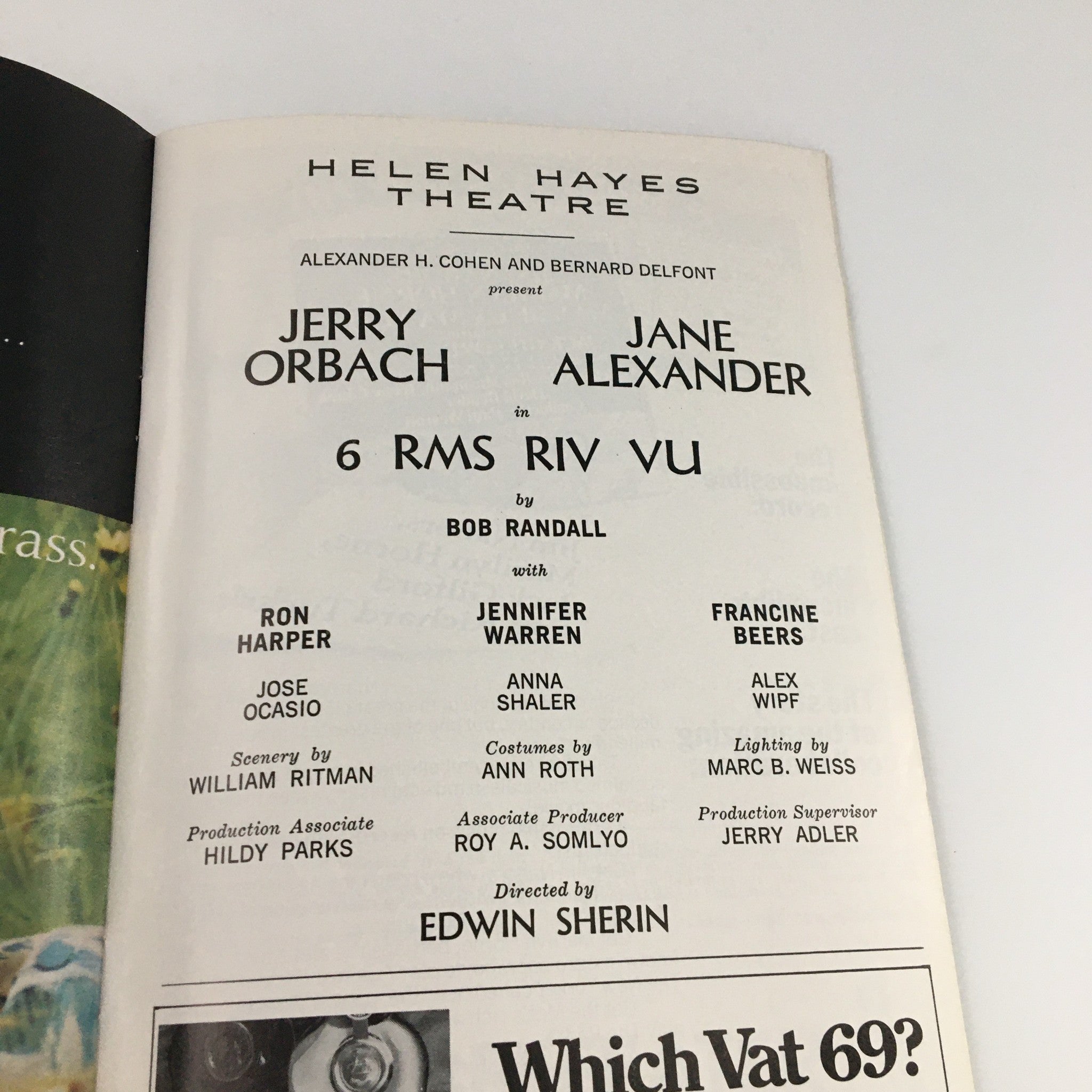 1972 Playbill Helen Hayes Theatre '6 Rms Riv Vu' Jerry Orbach, Jane Alexander