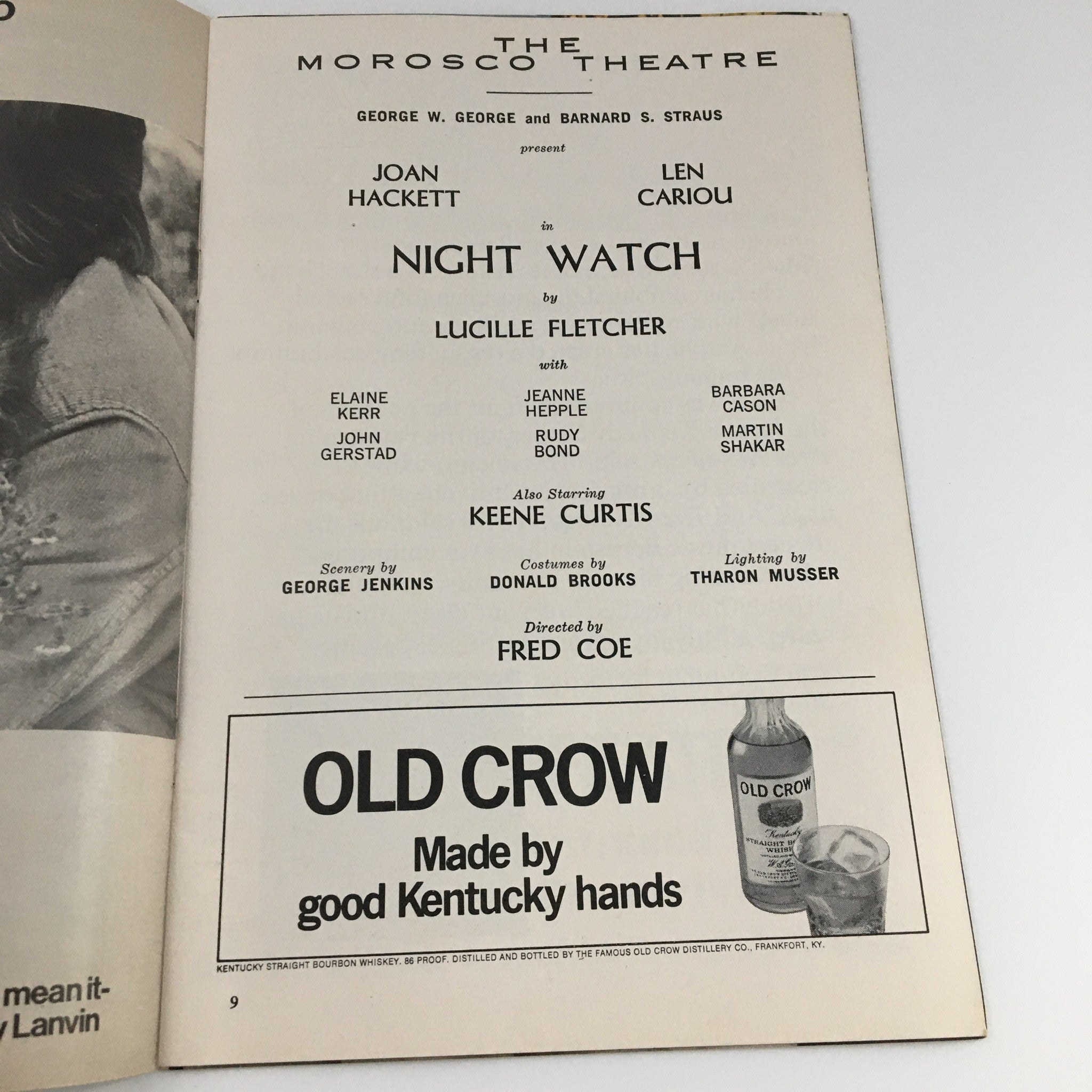 1972 Playbill Morosco Theatre 'Night Watch' Joan Hackett, Len Cariou, Rudy Bond