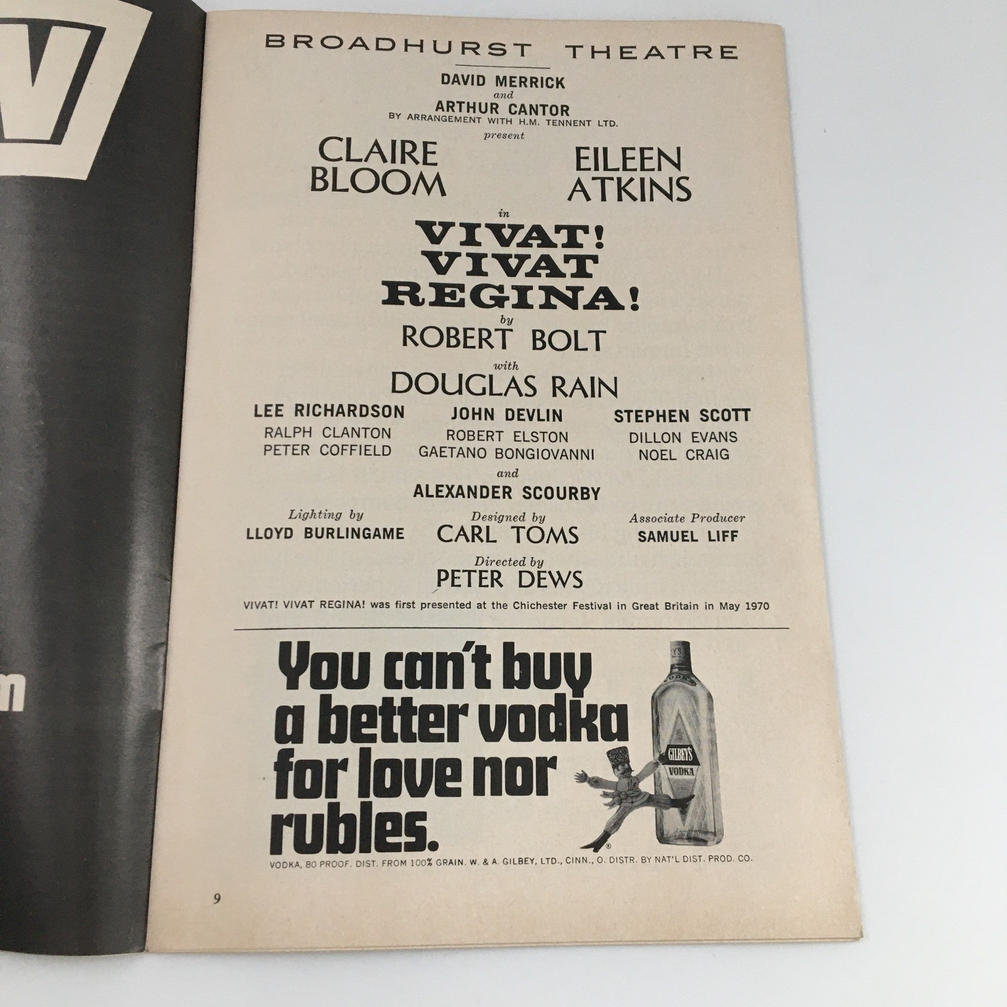 1972 Playbill The Broadhurst Theatre 'Vivat Vivat Regina' Claire Bloom