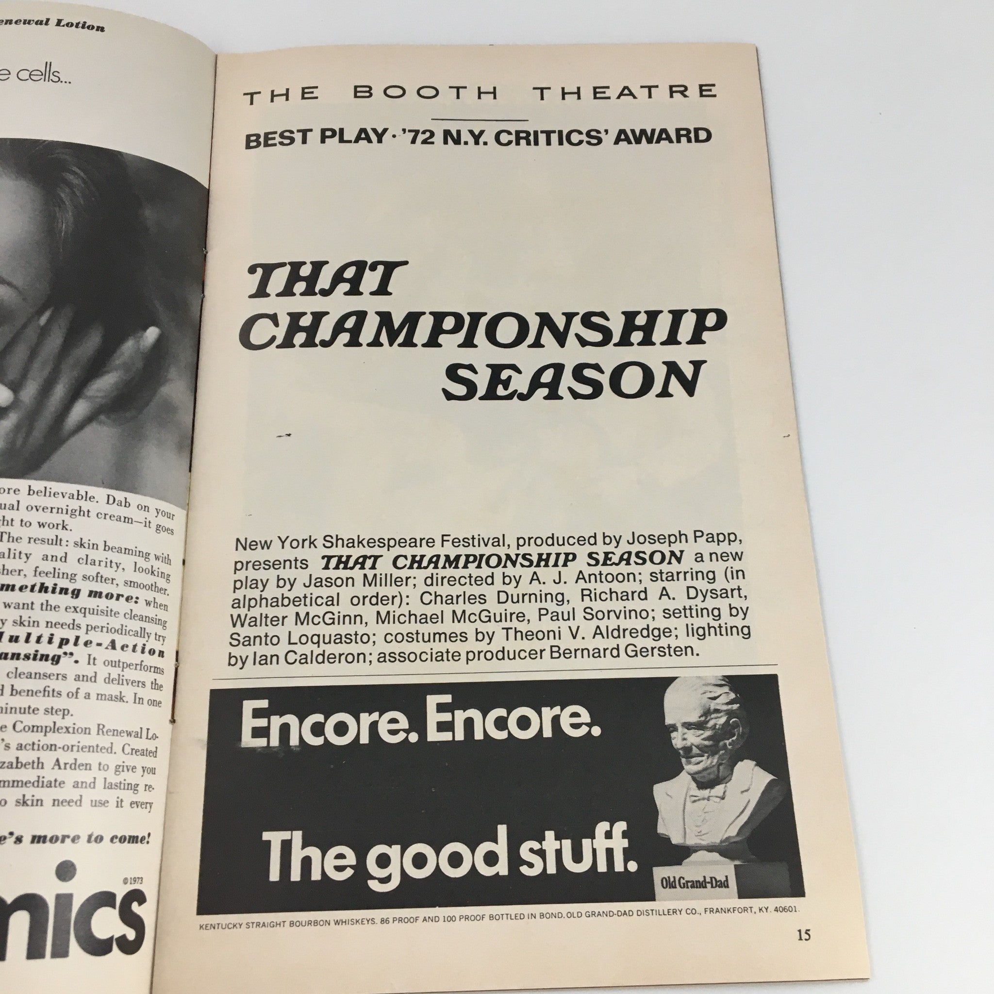 1973 Playbill The Booth Theatre "That Championship Season' Charles Durning