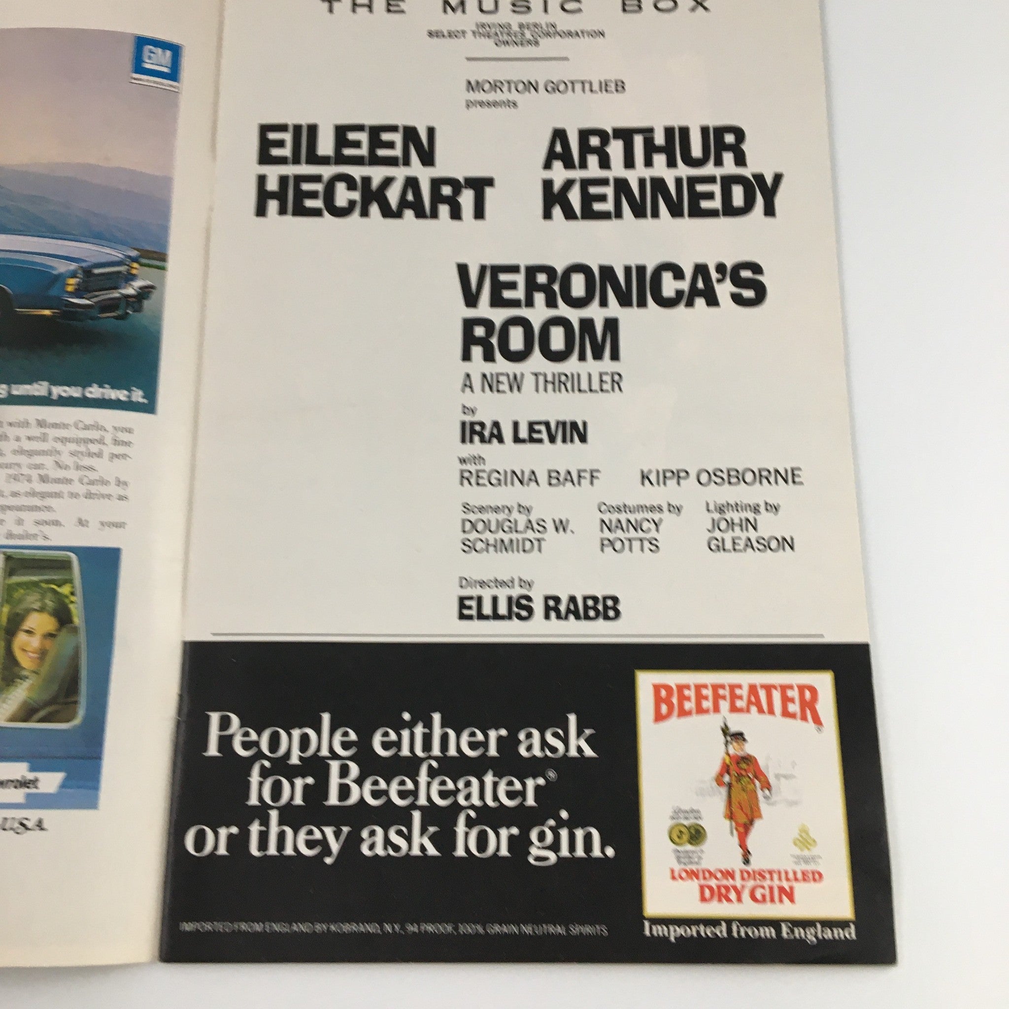 1973 Playbill Music Box Theatre 'Veronica's Room' Regina Baff, Kipp Osborne