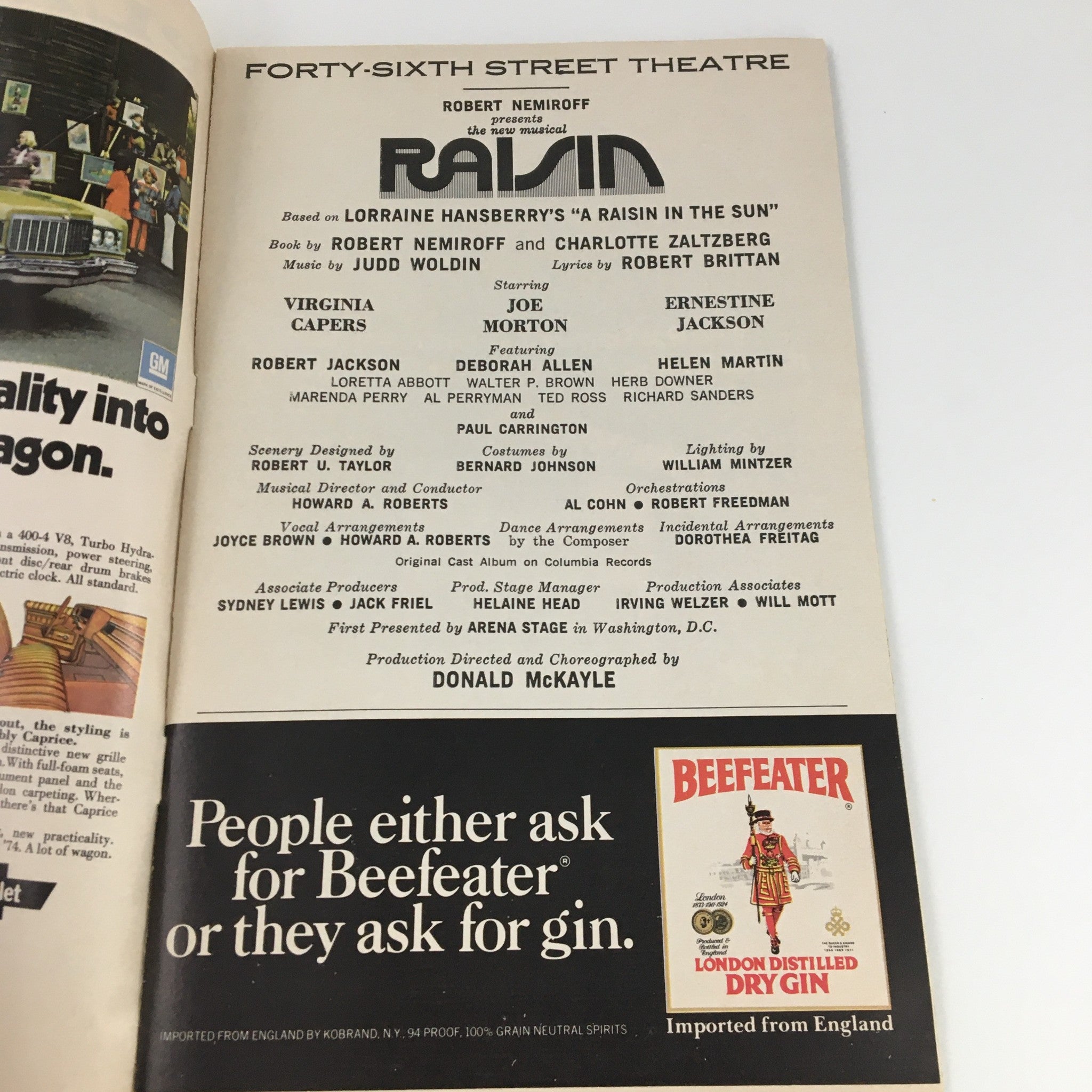 1974 Playbill 46th Street Theatre 'Raisin' Virginia Capers, Ernestine Jackson