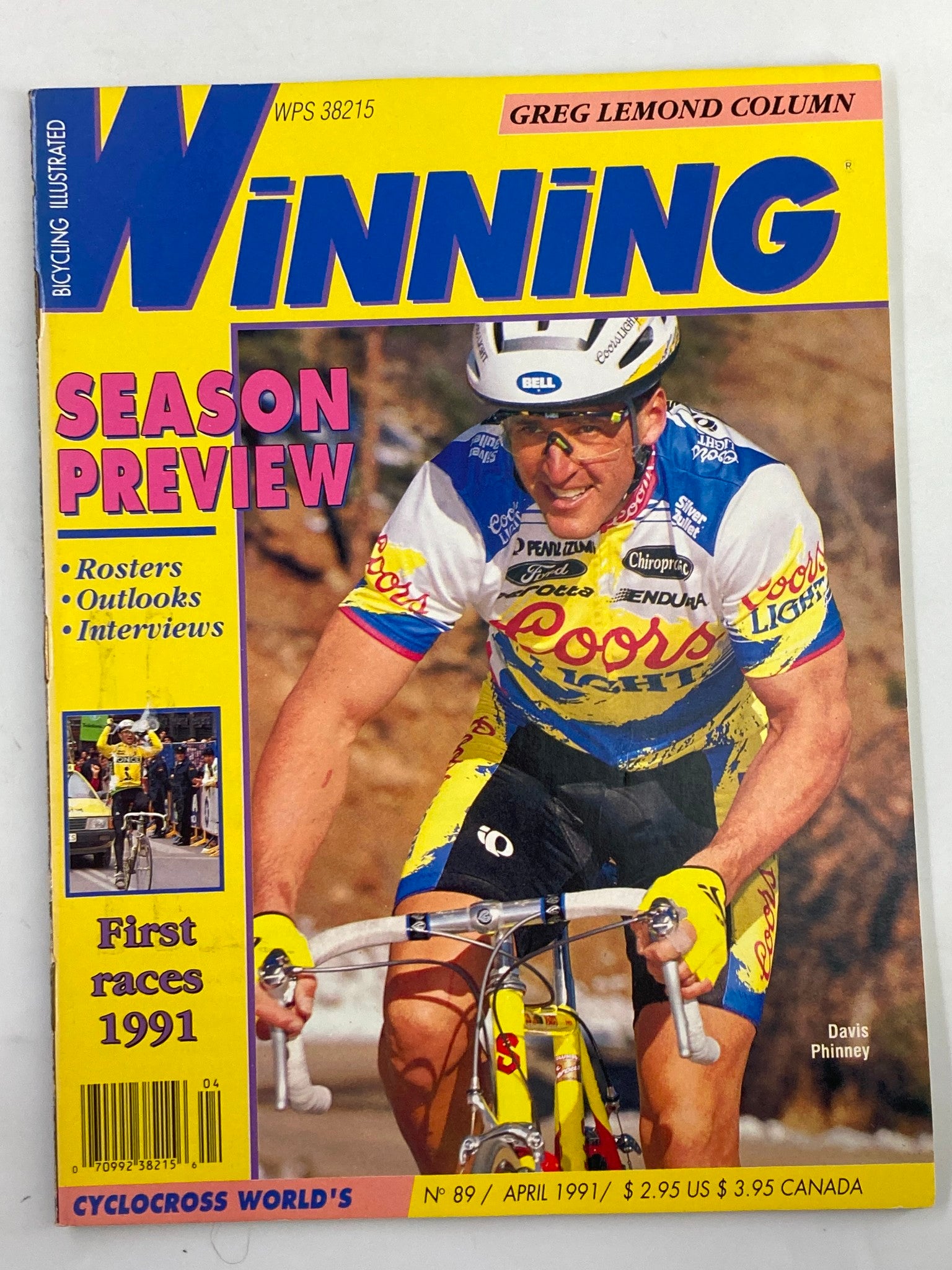 Winning Bicycle Racing Illustrated April 1991 #89 Davis Phinney No Label