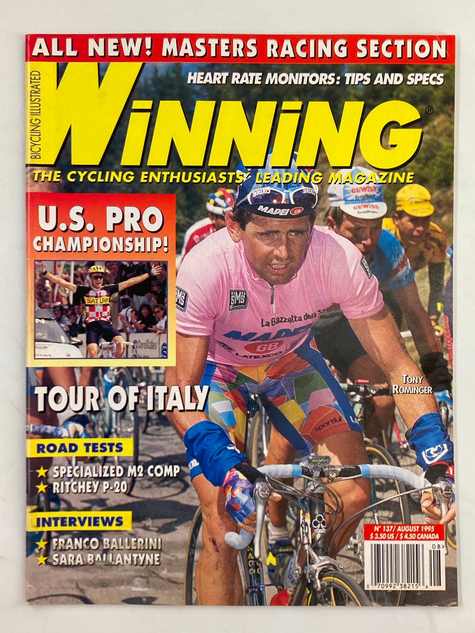 Winning Bicycle Racing Illustrated August 1995 #137 Tony Rominger No Label