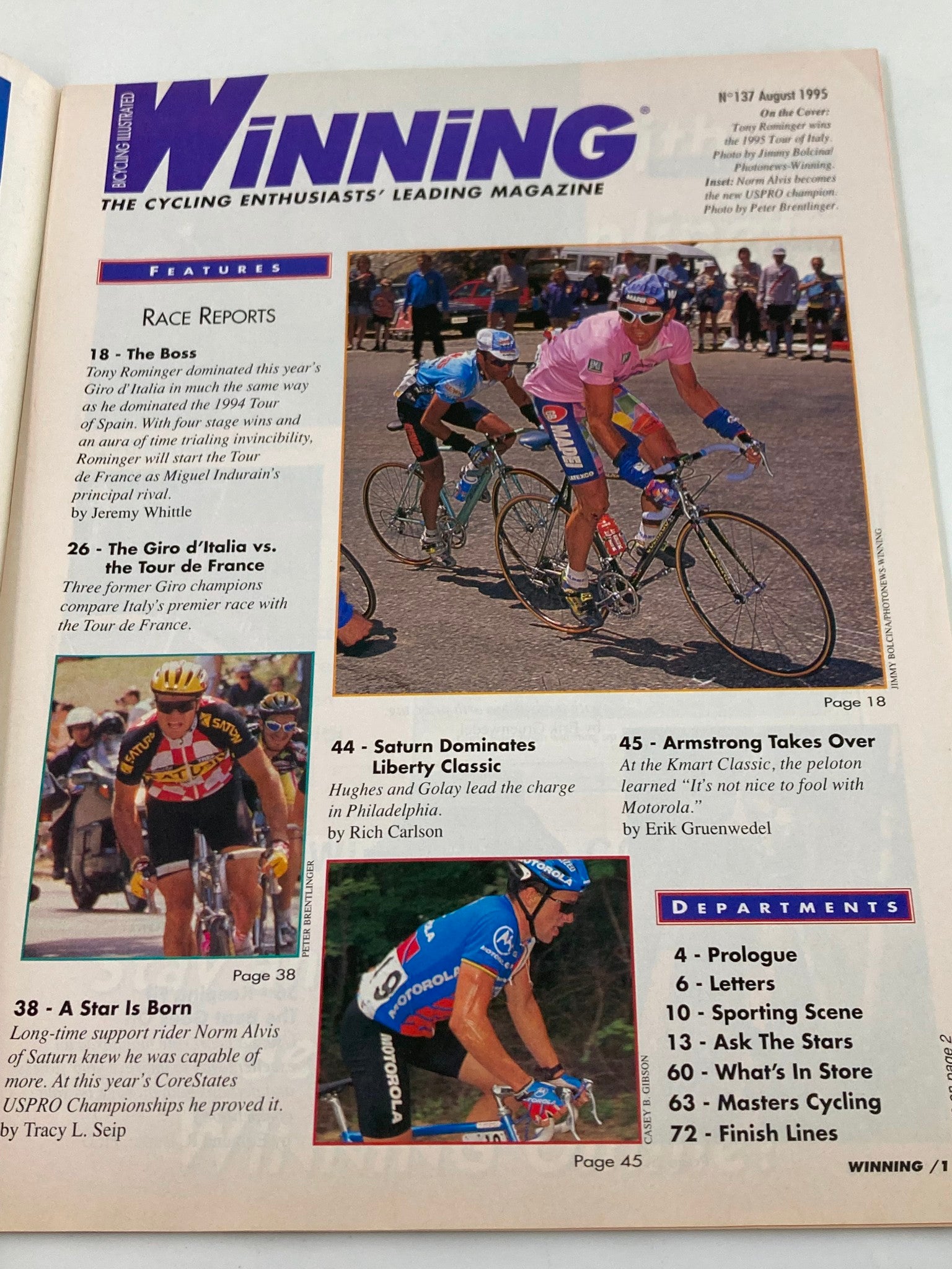 Winning Bicycle Racing Illustrated August 1995 #137 Tony Rominger No Label