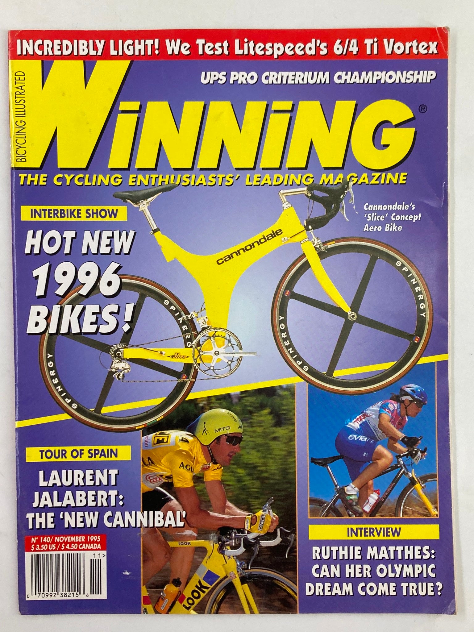 Winning Bicycle Racing Illustrated November 1995 #140 Laurent Jalabert No Label