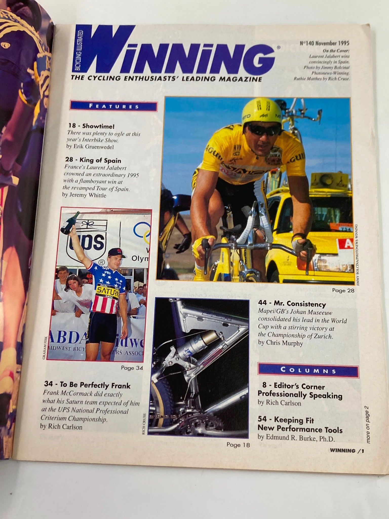 Winning Bicycle Racing Illustrated November 1995 #140 Laurent Jalabert No Label