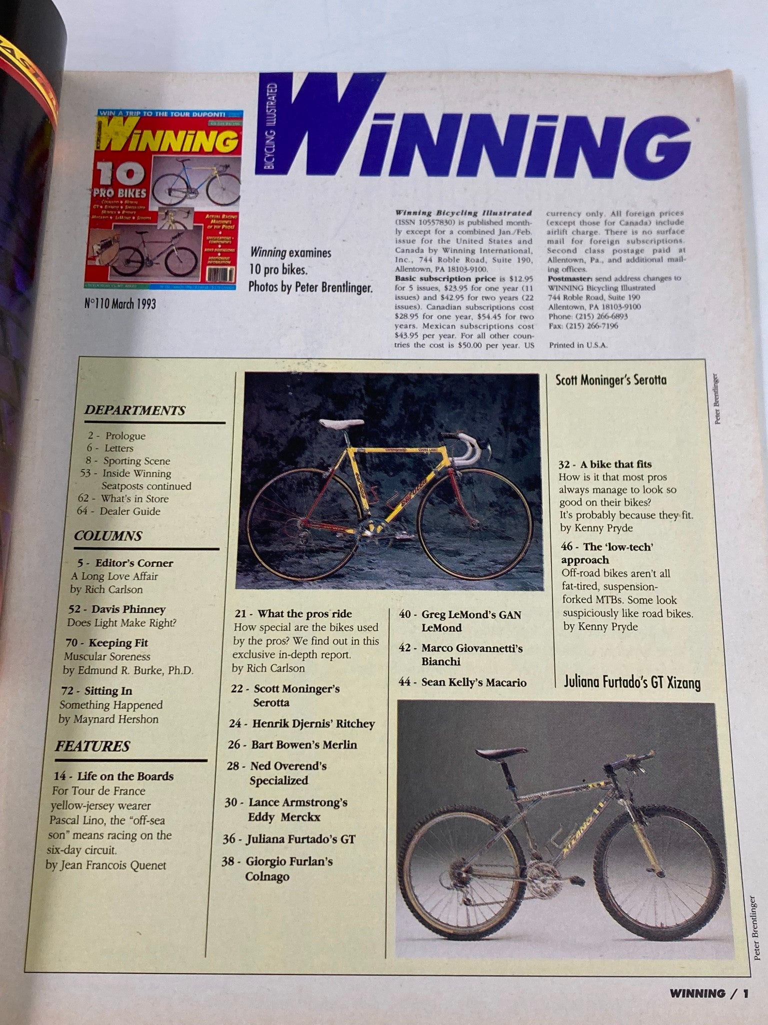 Winning Bicycle Racing Illustrated March 1993 #110 The 10 Pro Bikes No Label