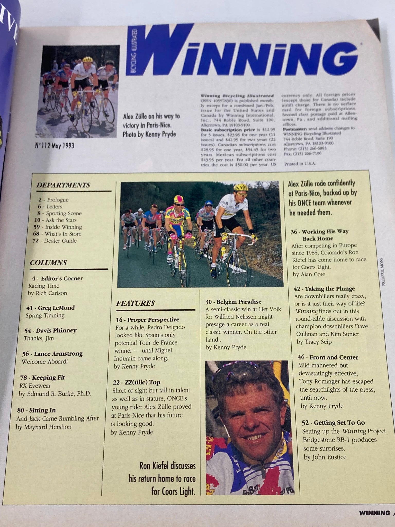 Winning Bicycle Racing Illustrated May 1993 #112 Alex Zuelle on Stardom No Label