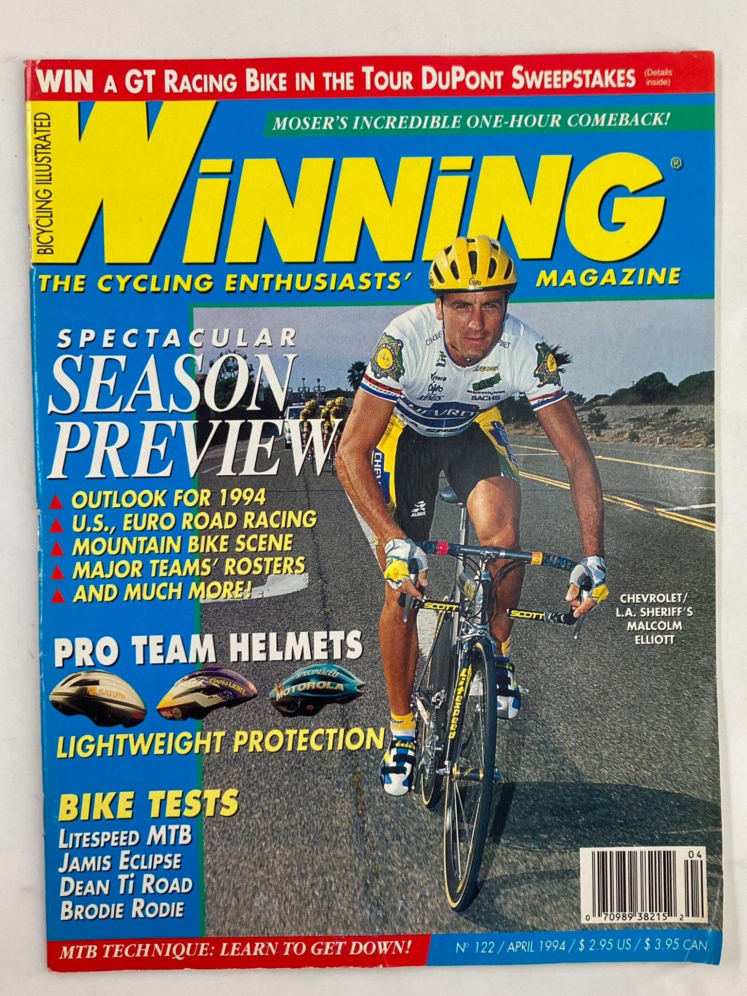 Winning Bicycle Racing Illustrated April 1994 #122 Malcolm Elliott No Label