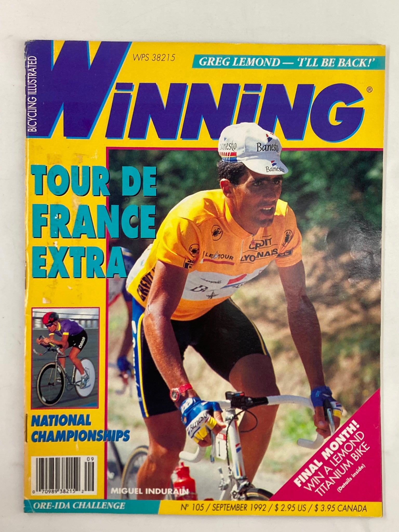 Winning Bicycle Racing Illustrated September 1992 #105 Miguel Indurain No Label