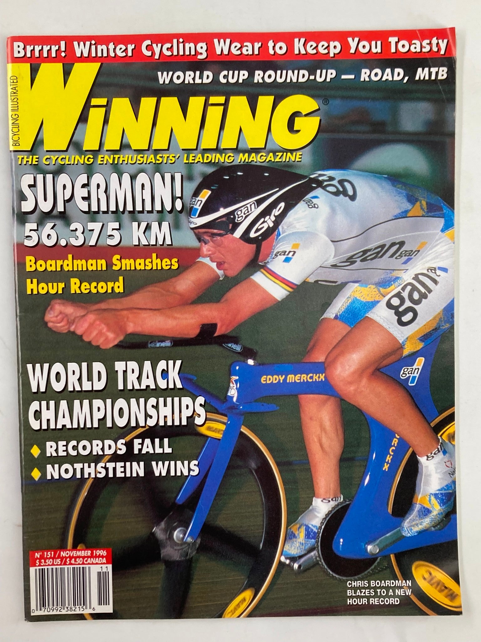 Winning Bicycle Racing Illustrated November 1996 #151 Chris Boardman No Label