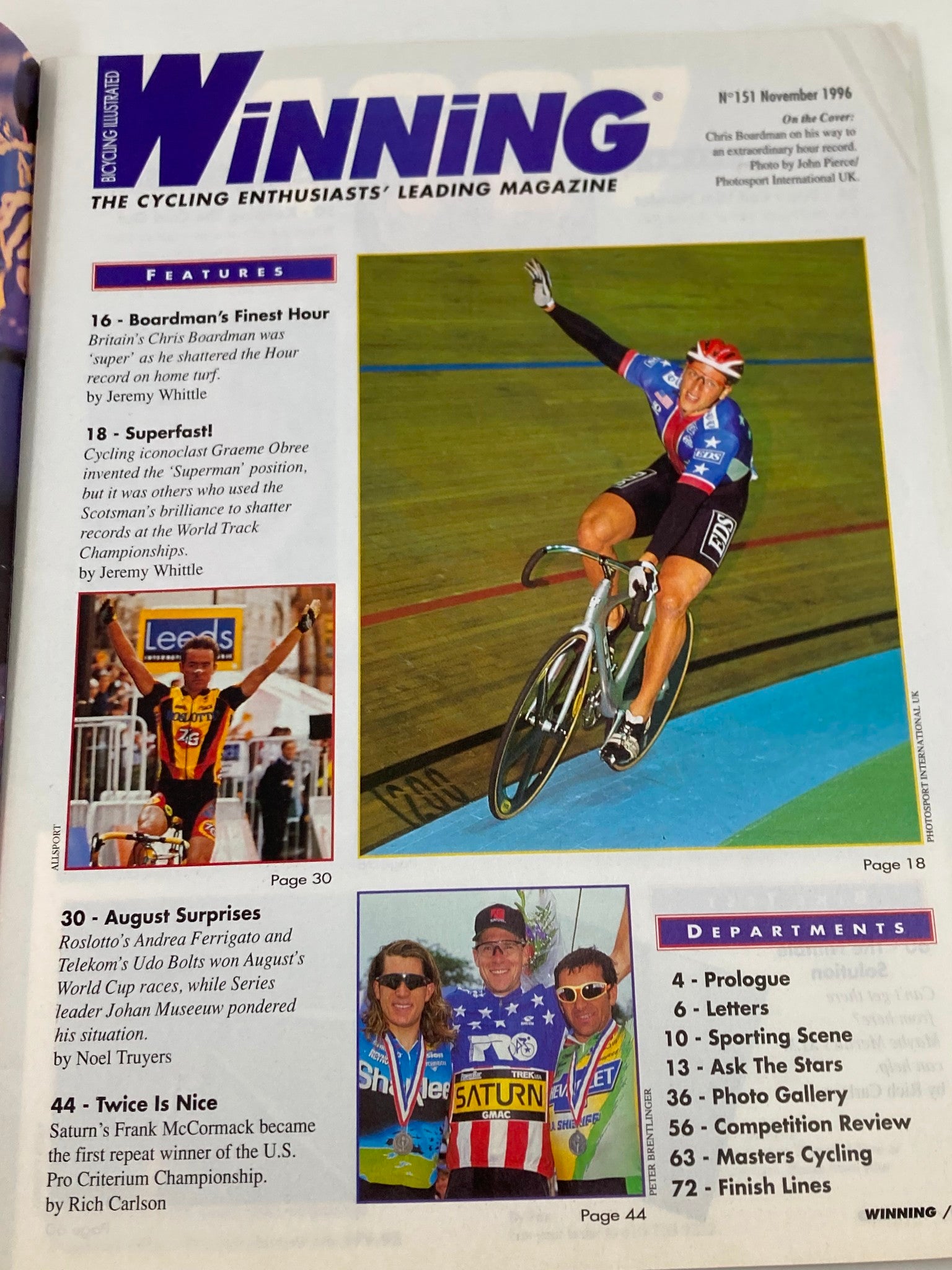 Winning Bicycle Racing Illustrated November 1996 #151 Chris Boardman No Label