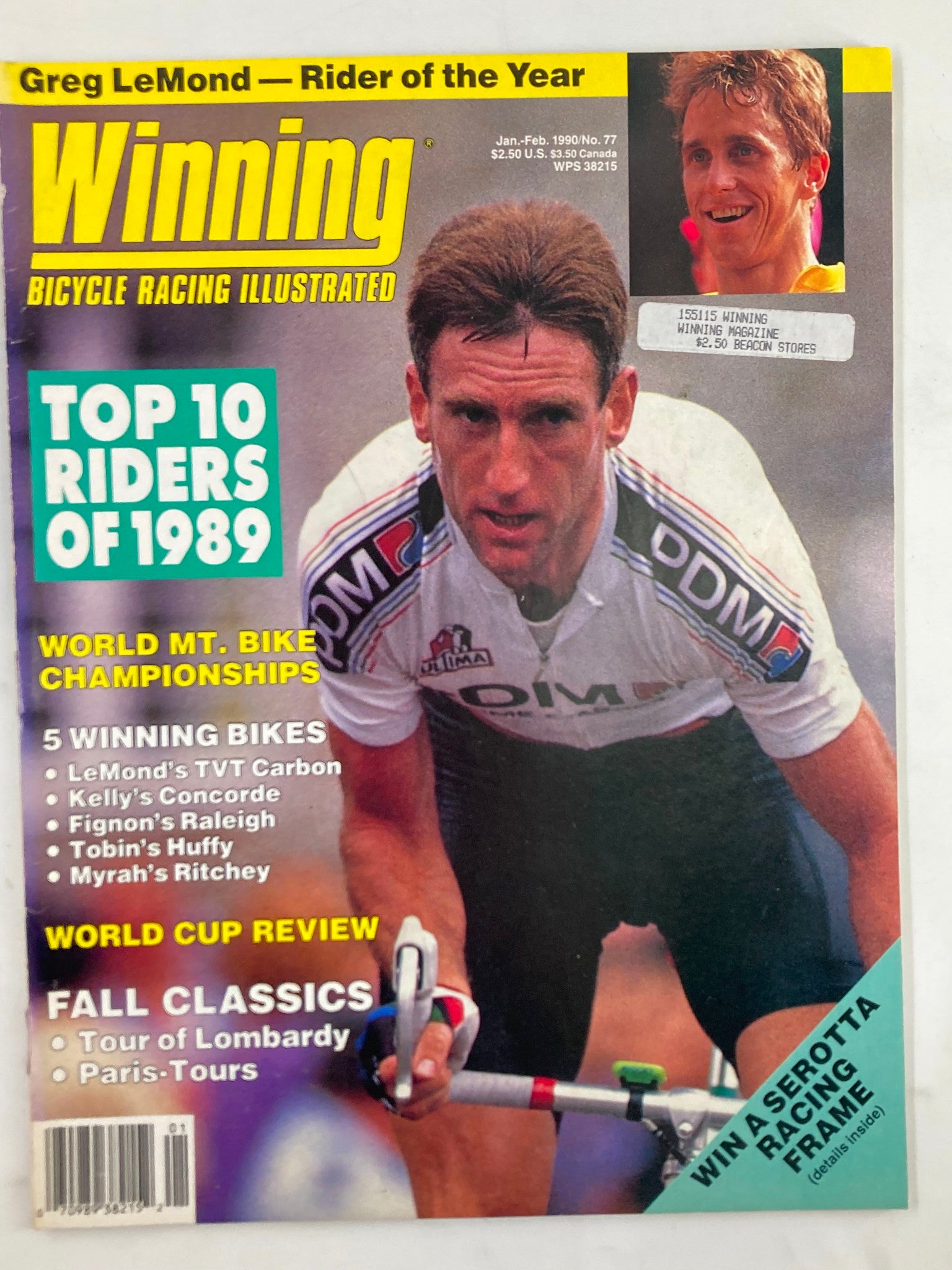 Winning Bicycle Racing Illustrated January 1990 #77 Sean Kelly No Label