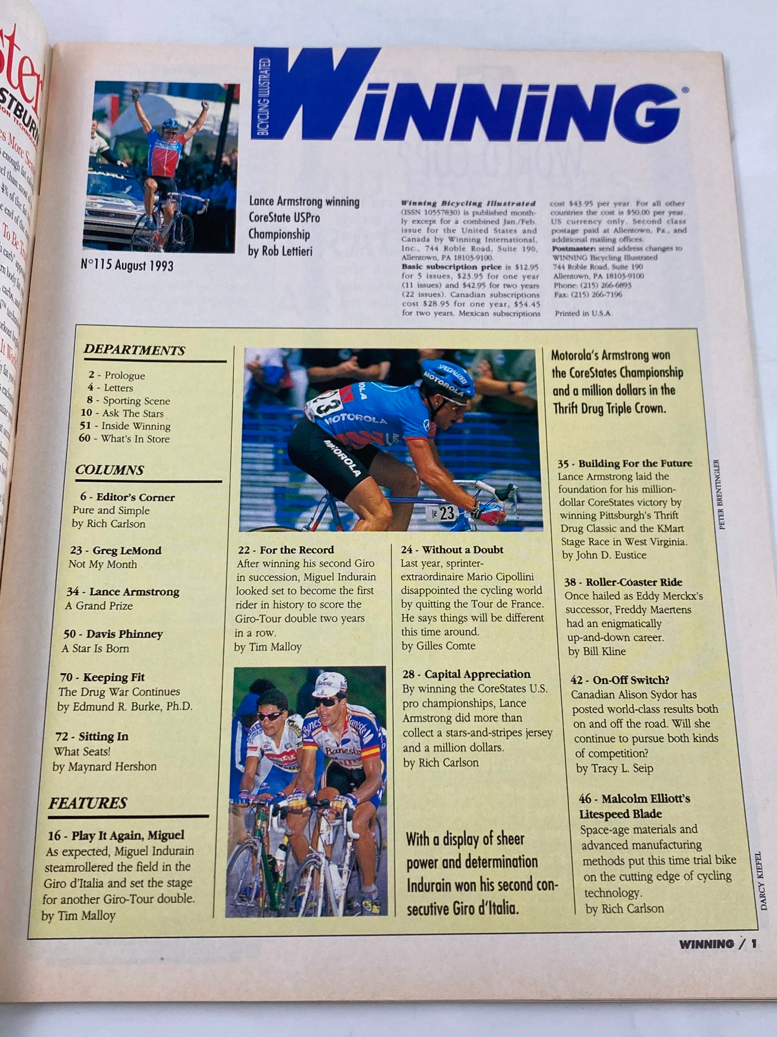 Winning Bicycle Racing Illustrated August 1993 #115 Lance Armstrong No Label