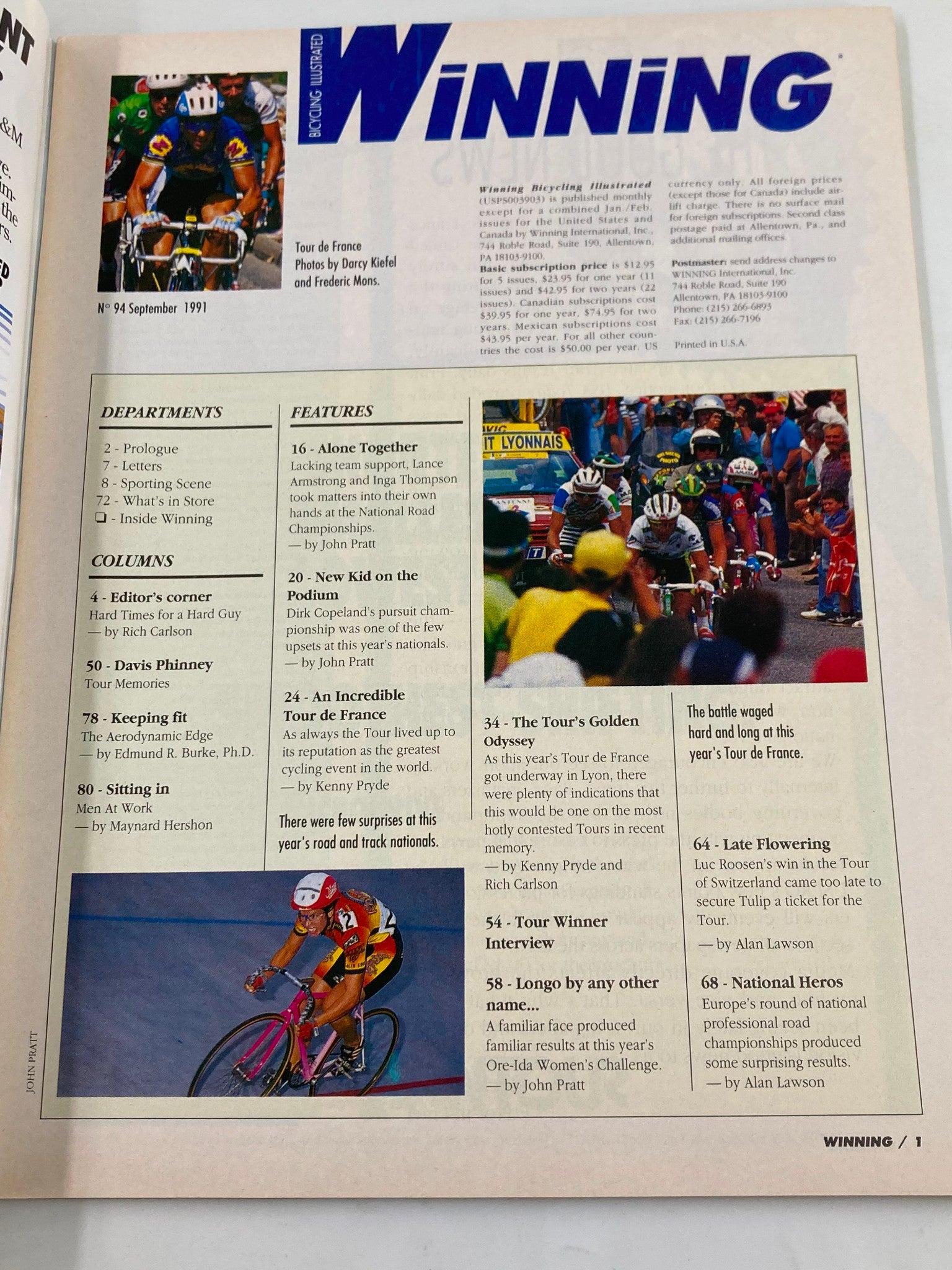 Winning Bicycle Racing Illustrated September 1991 #99 Tour de France No Label