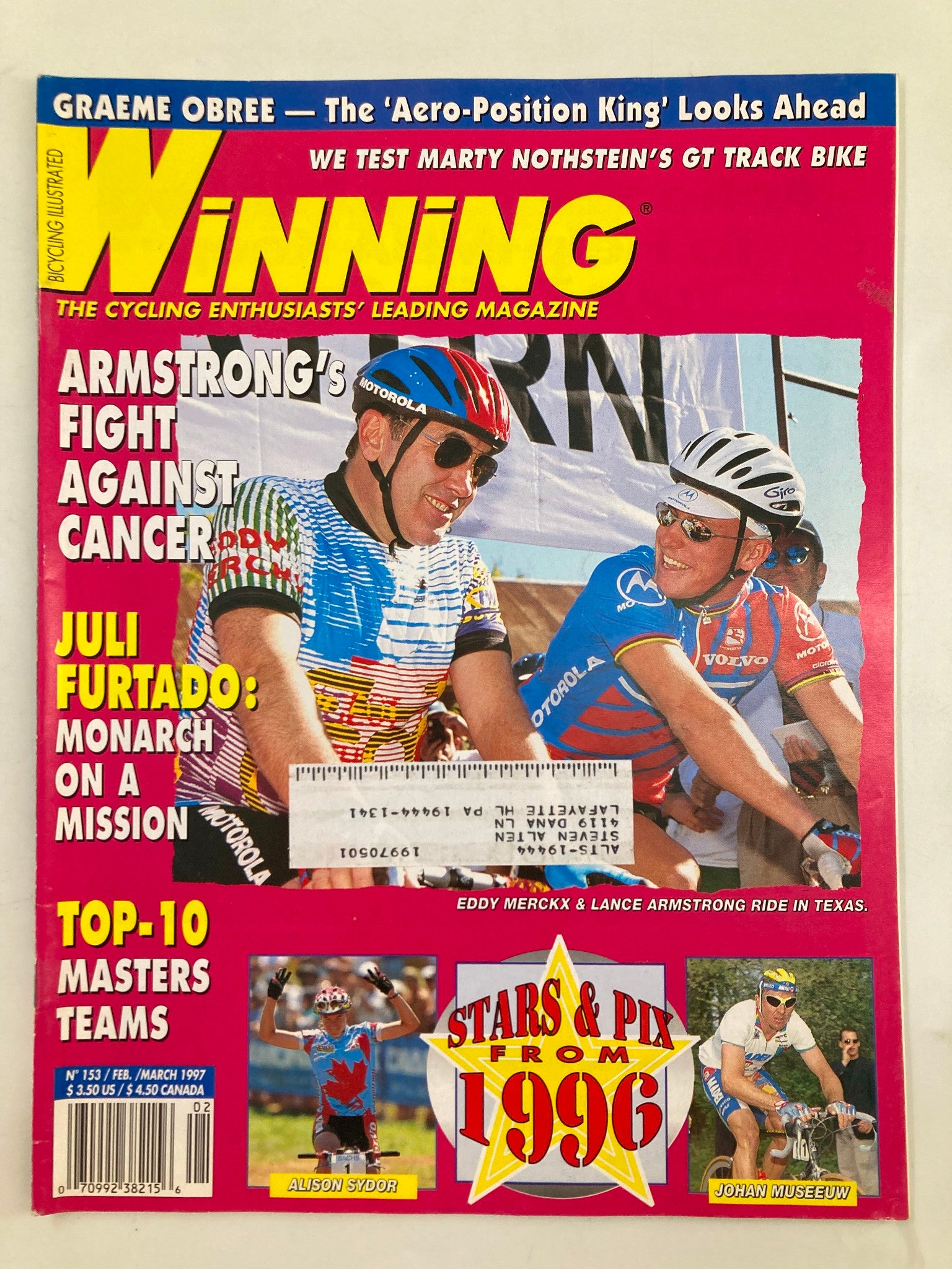 Winning Bicycle Racing Illustrated March 1997 #153 Eddy Merckx, Lance Armstrong