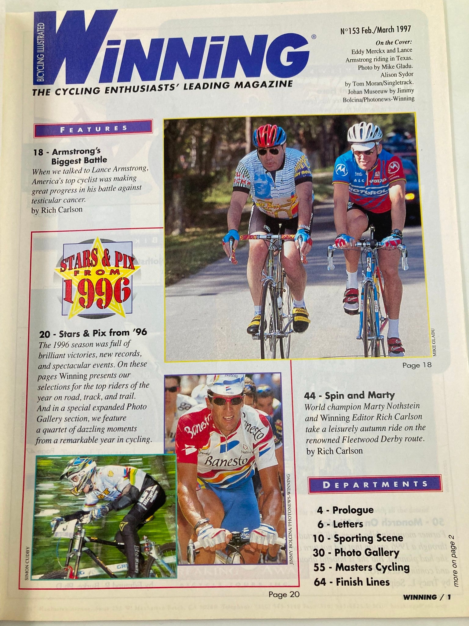 Winning Bicycle Racing Illustrated March 1997 #153 Eddy Merckx, Lance Armstrong