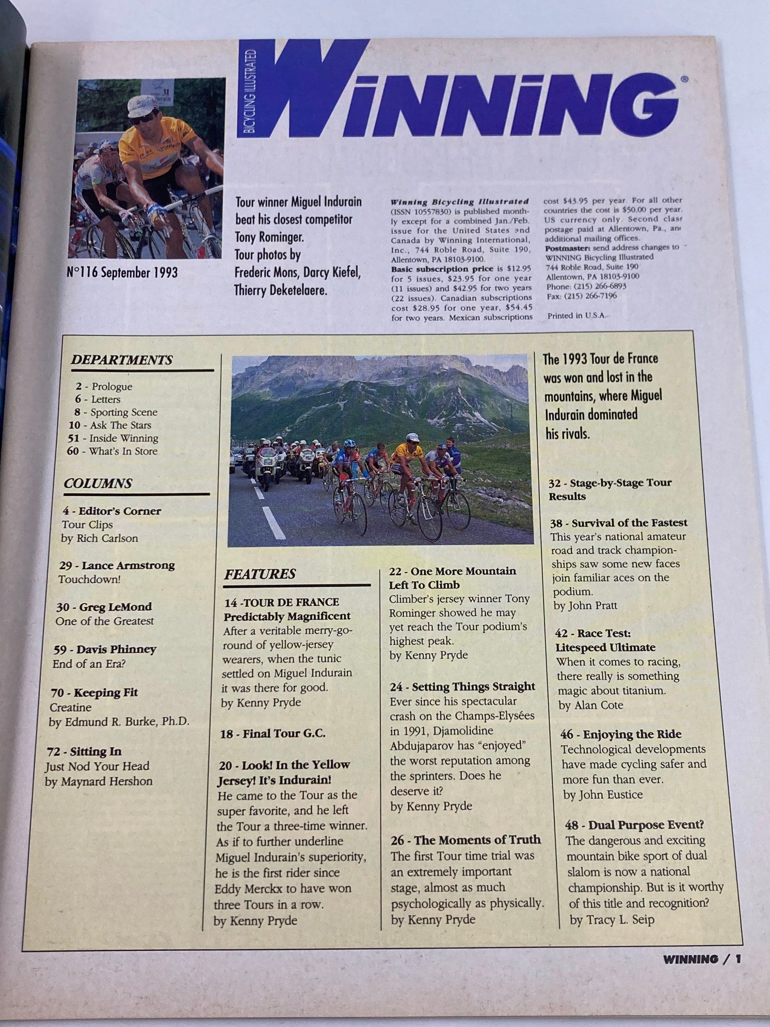 Winning Bicycle Racing Illustrated September 1993 No. 116 Miguel Indurain