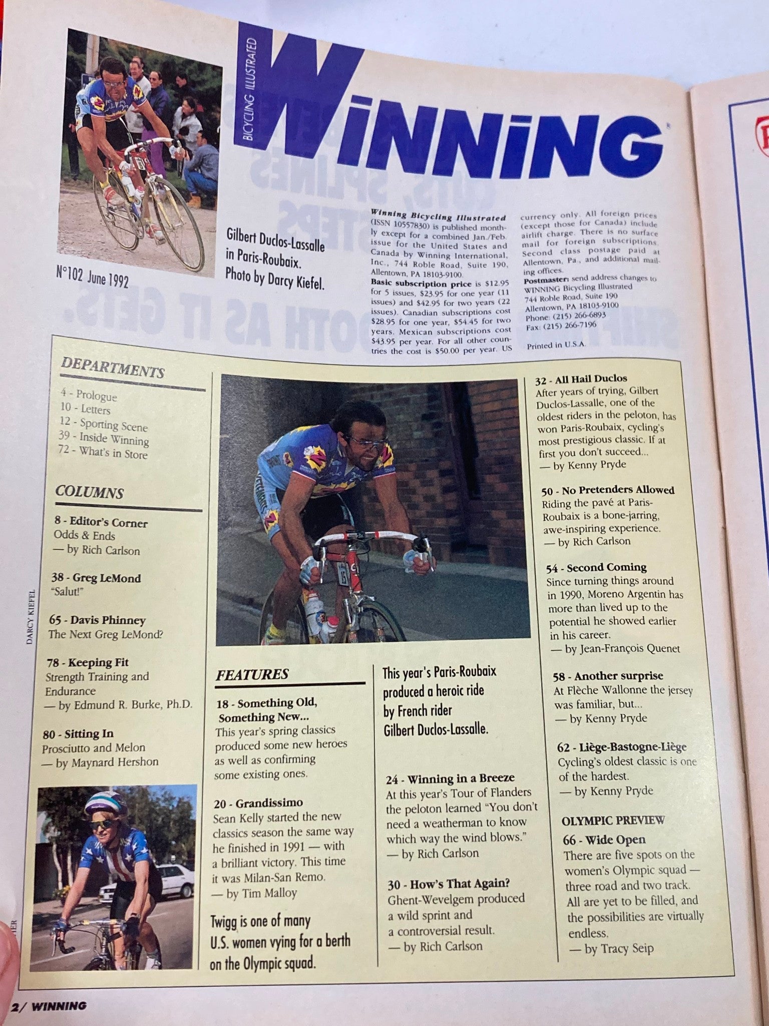 Winning Bicycle Racing Illustrated June 1992 No. 102 Gilbert Duclos-Lassalle