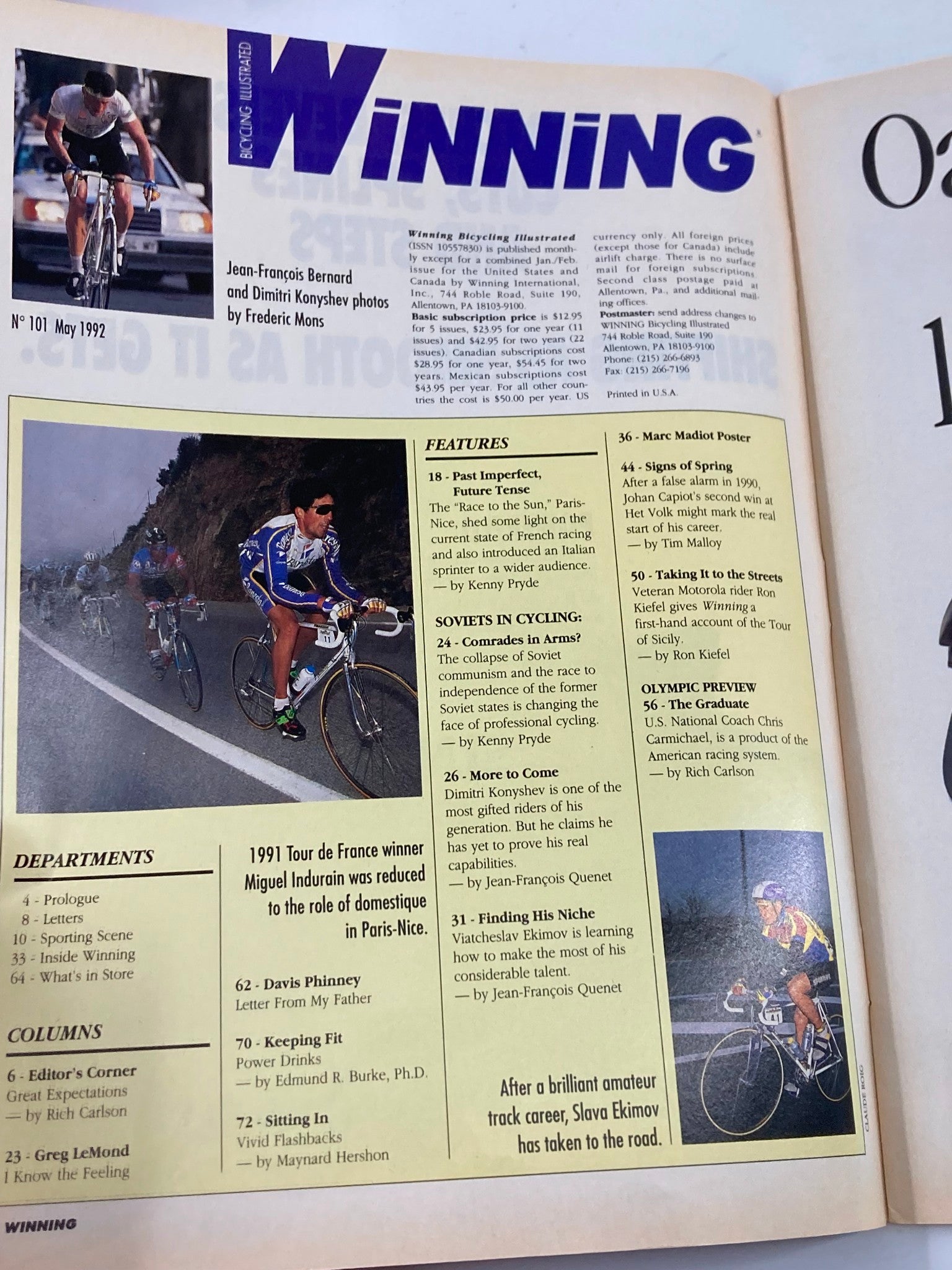 Winning Bicycle Racing Illustrated May 1992 No. 101 Jean-Francois Bernard