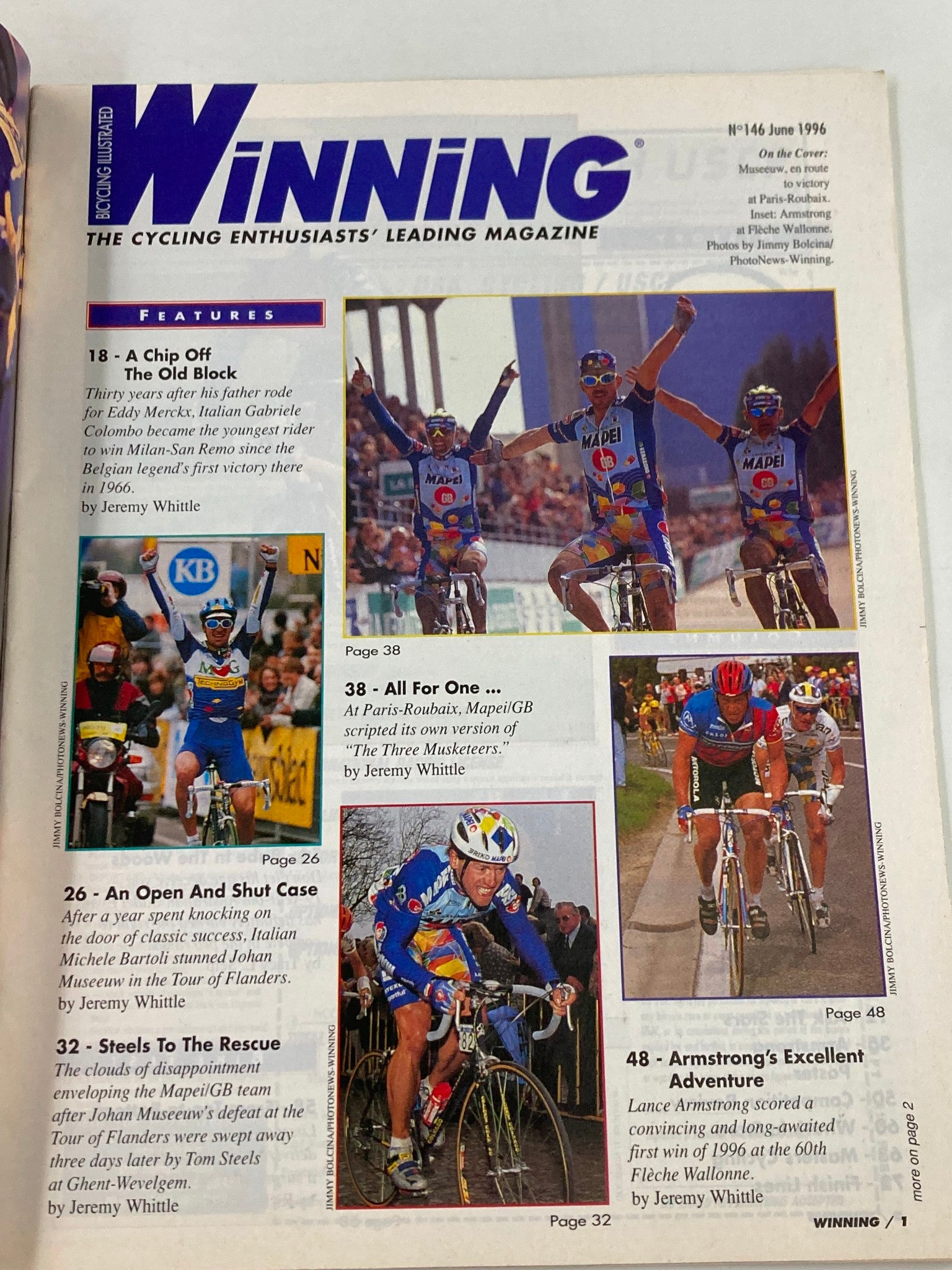 Winning Bicycle Racing Illustrated June 1996 No. 146 Johan Museeuw