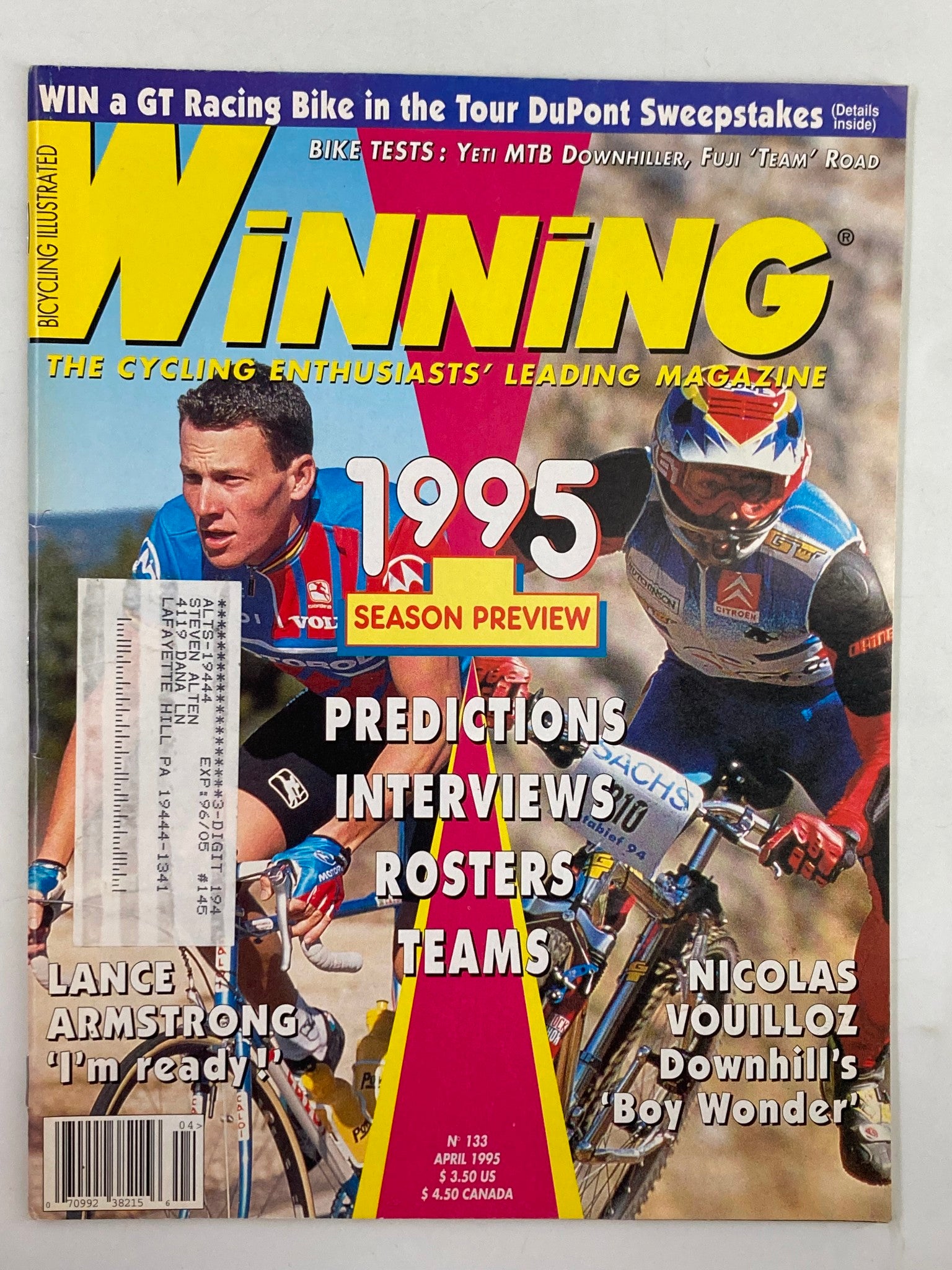 Winning Bicycle Racing Illustrated April 1995 No. 133 Lance Armstrong