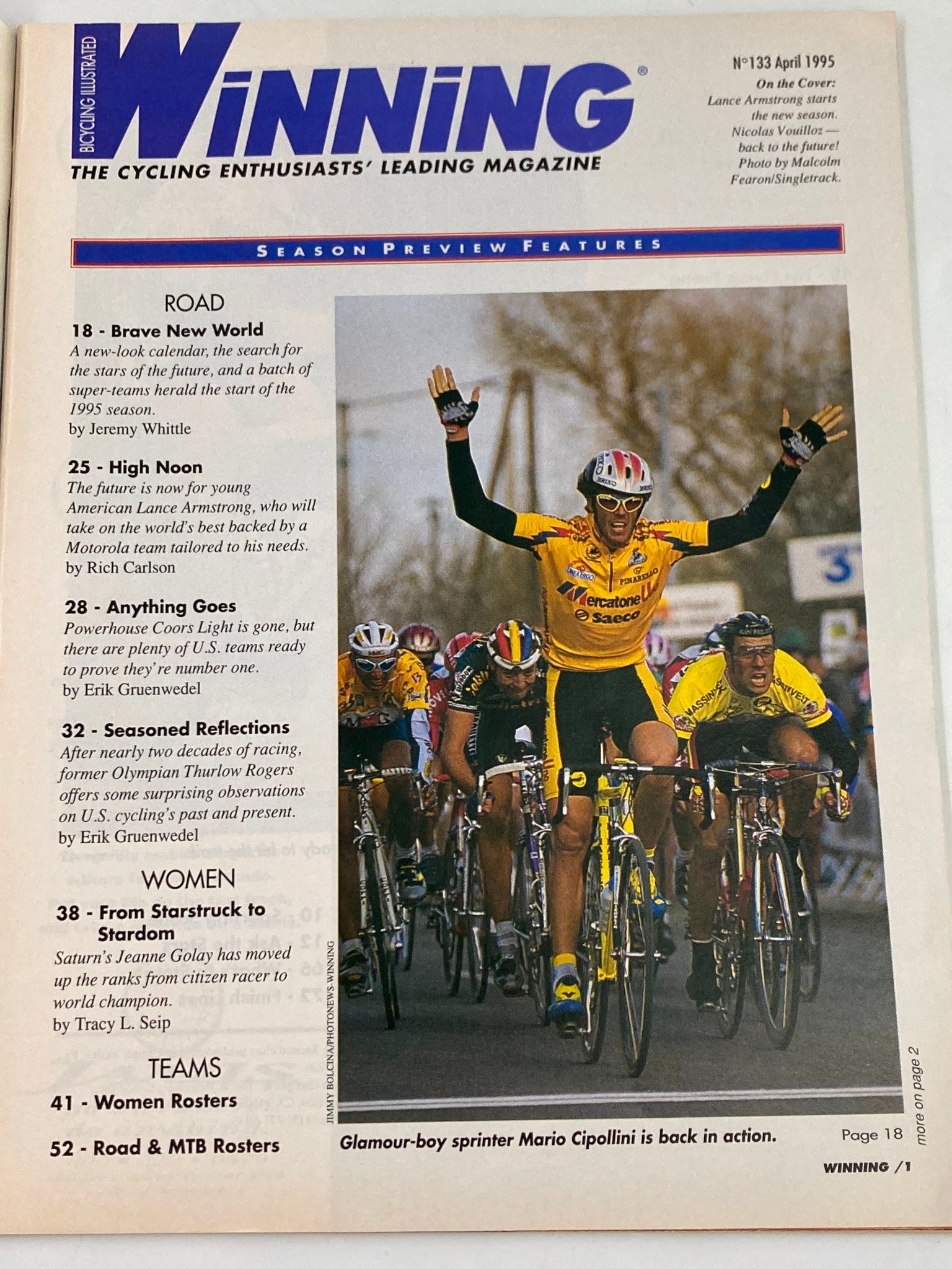 Winning Bicycle Racing Illustrated April 1995 No. 133 Lance Armstrong