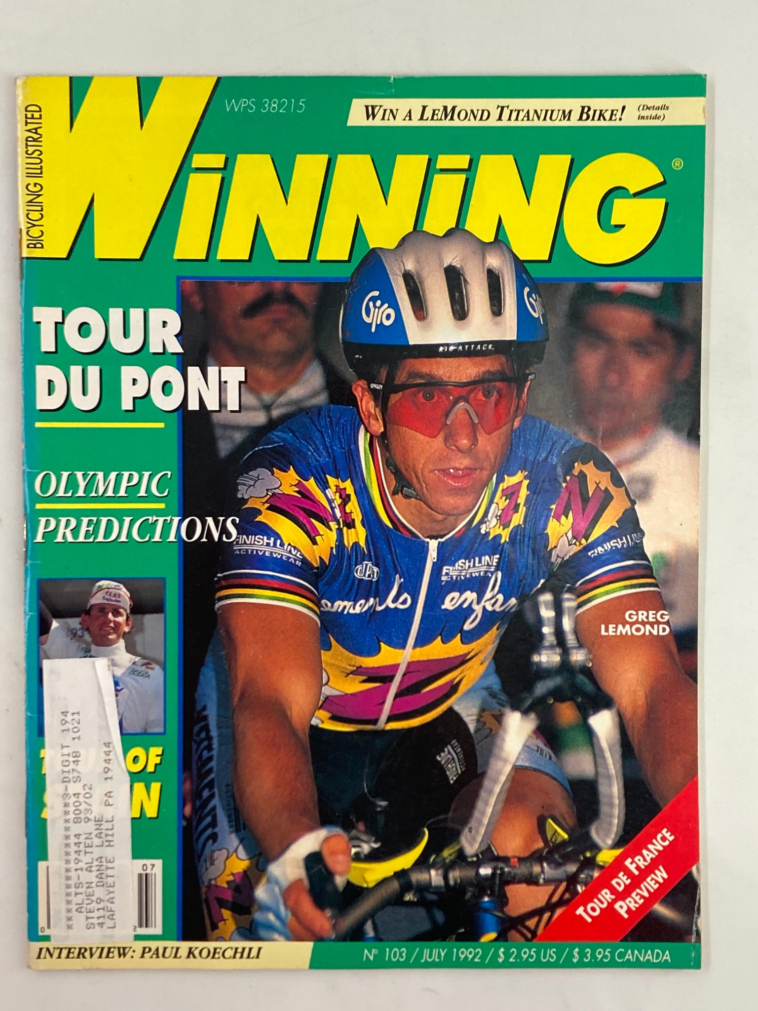 Winning Bicycle Racing Illustrated July 1992 No. 103 Greg LeMond Tour DuPont