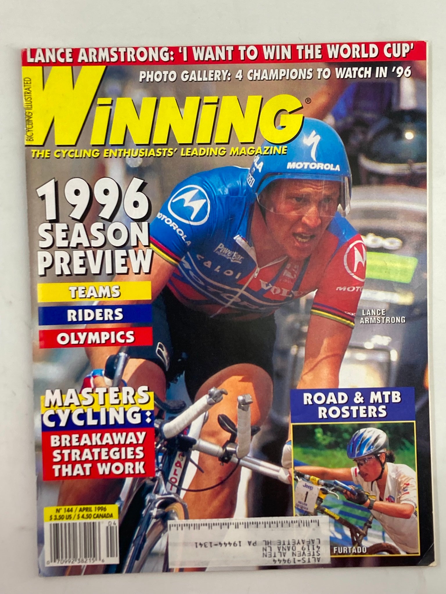 Winning Bicycle Racing Illustrated April 1996 No. 144 Lance Armstrong