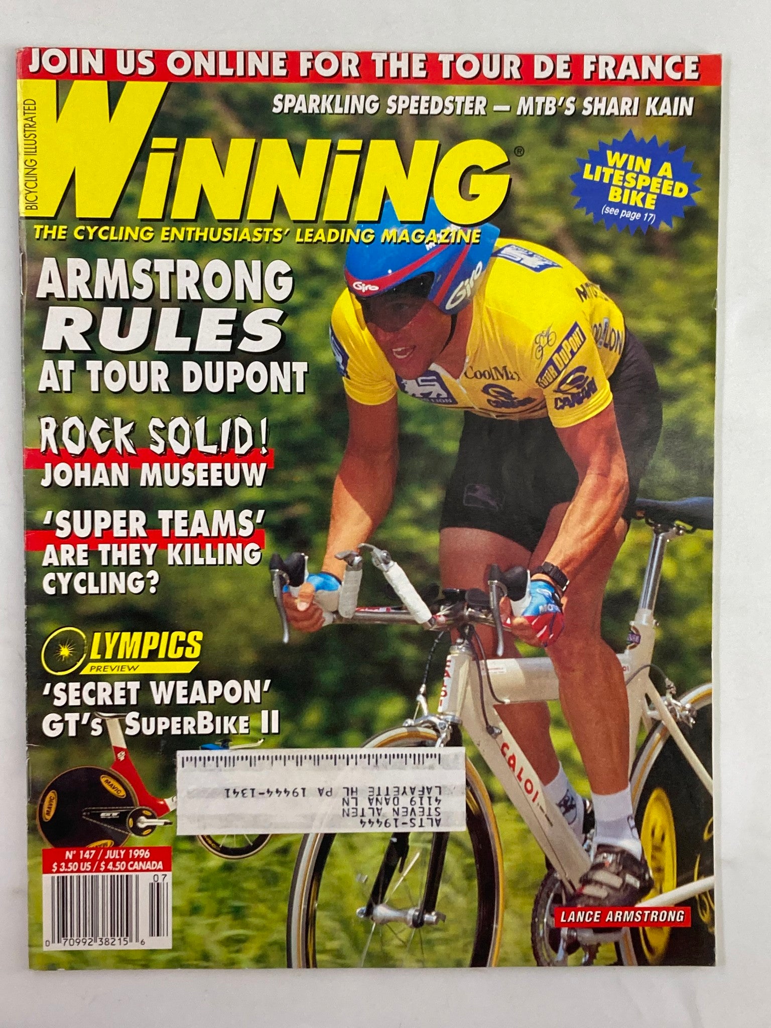 Winning Bicycle Racing Illustrated July 1996 No. 147 Lance Armstrong Tour DuPont