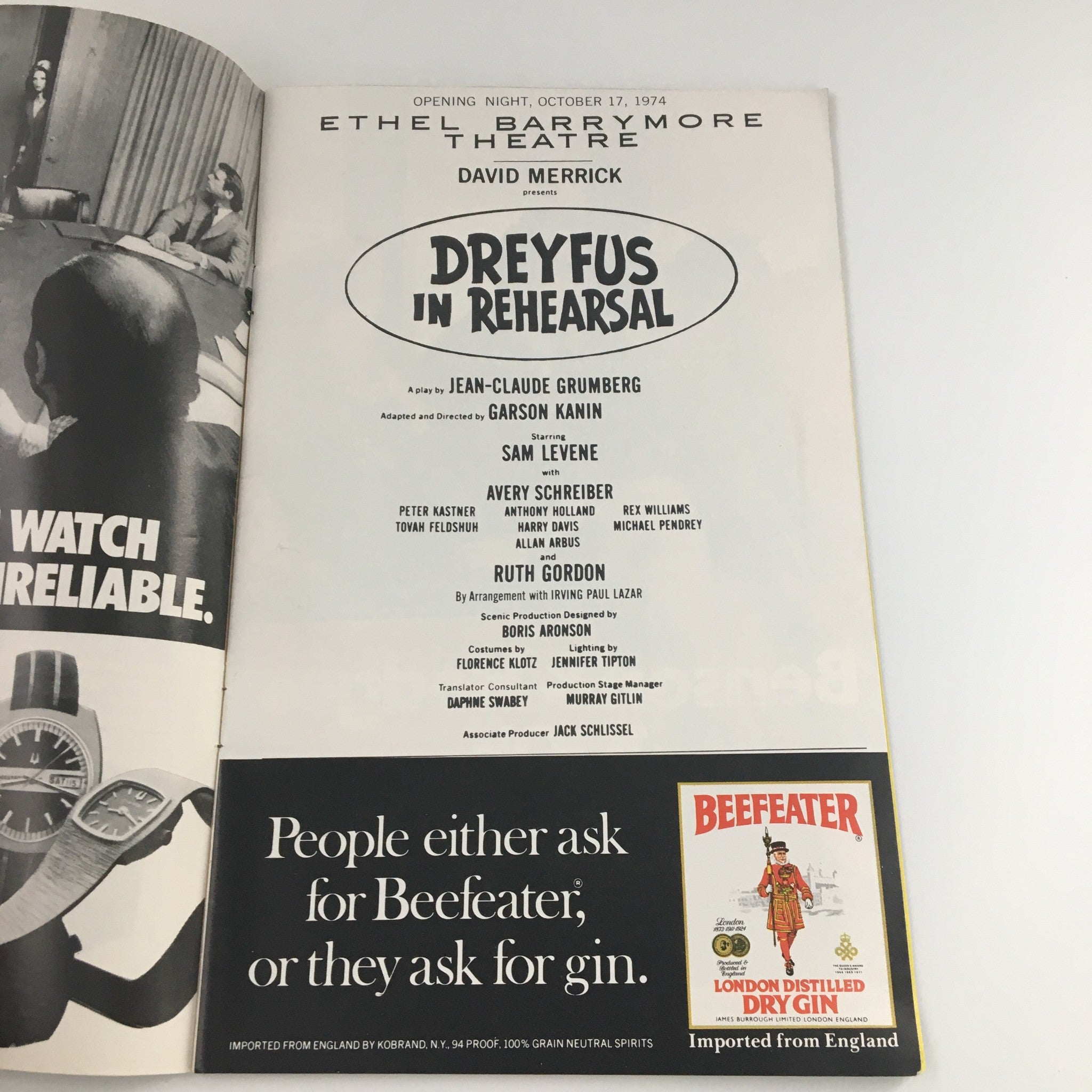 1974 Playbill Ethel Barrymore Theatre 'Dreyfus in Rehearsal' Avery Schreiber