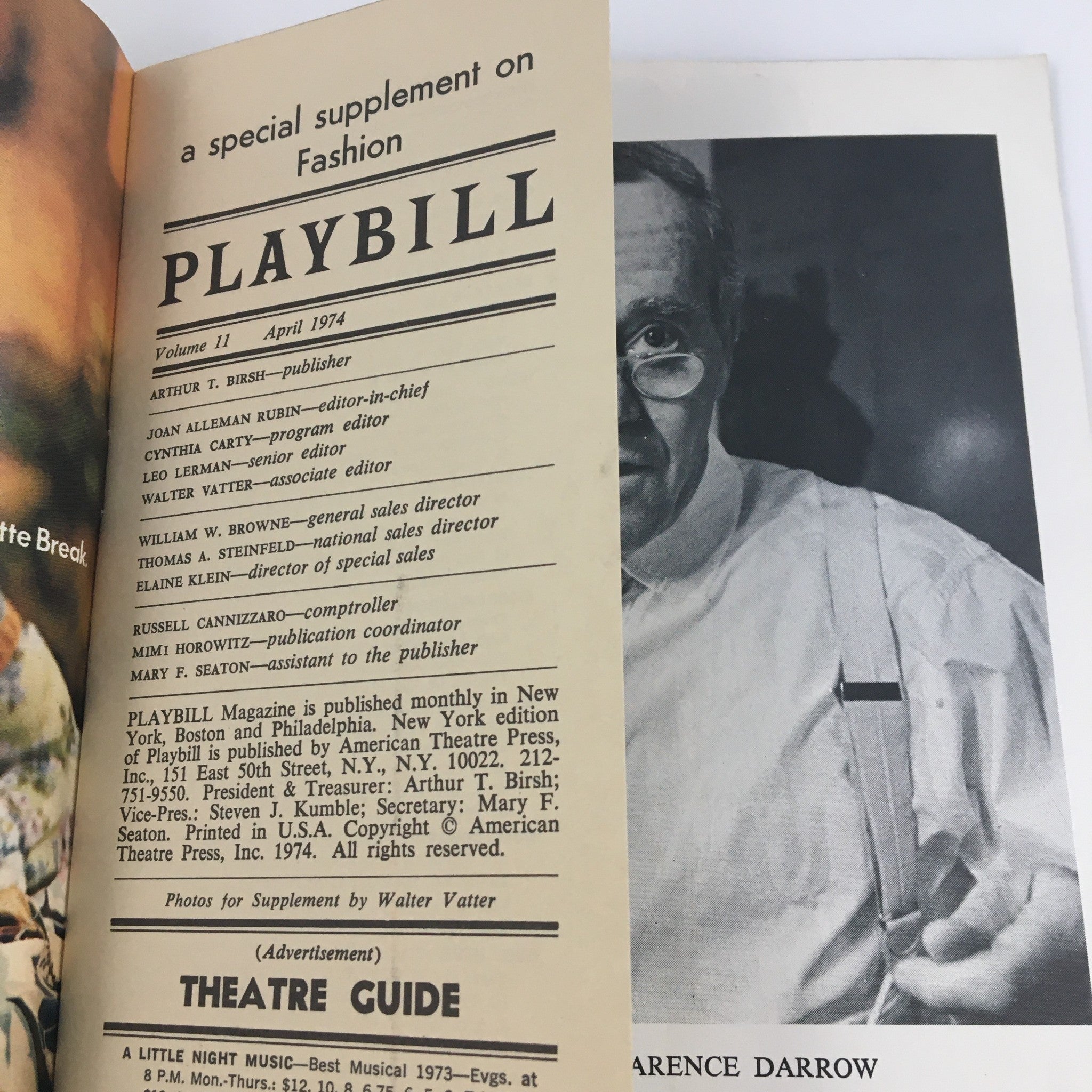 1974 Playbill Helen Hayes Theatre 'Clarence Darrow' Henry Fonda, John Houseman