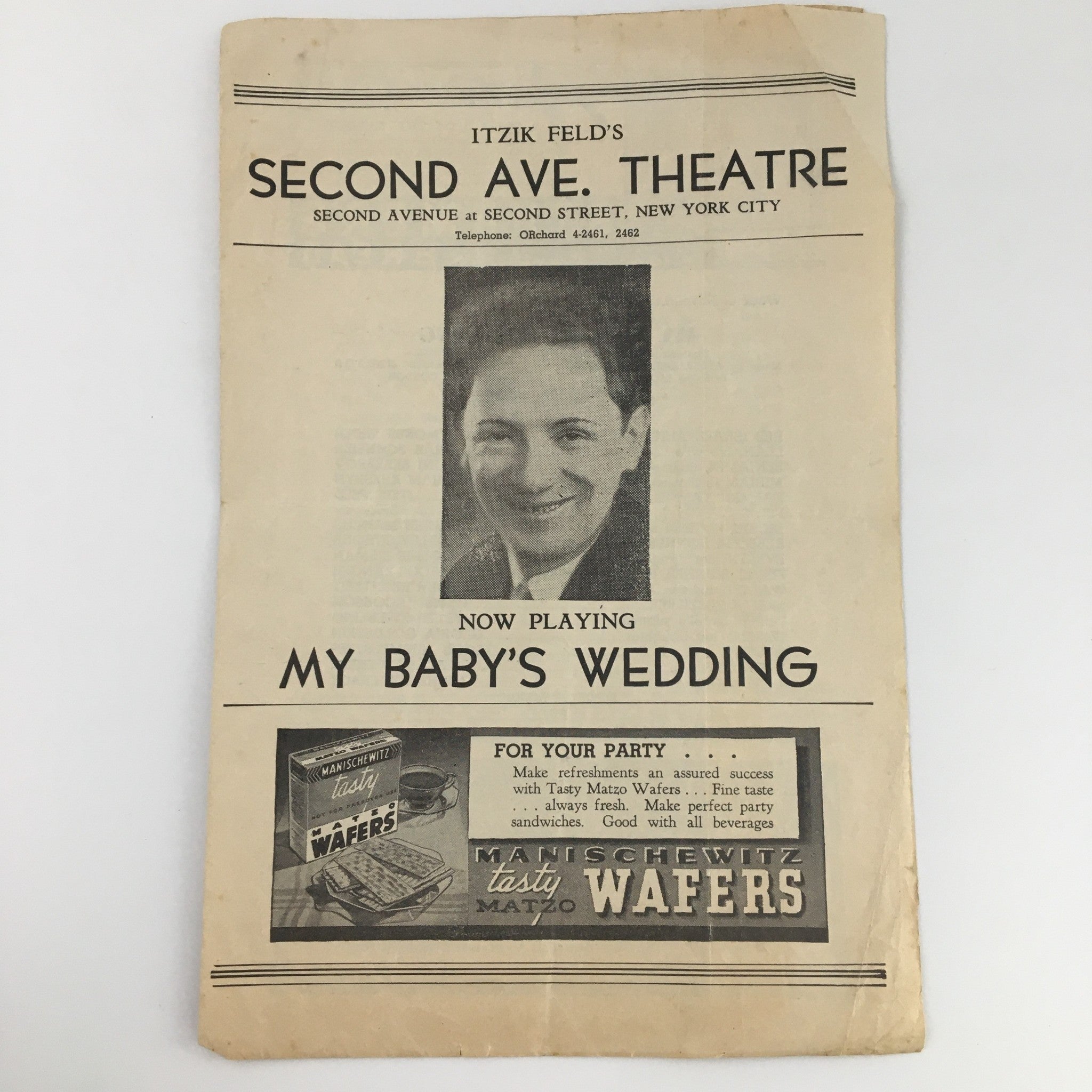 1938 Second Ave. Theatre 'My Baby's Wedding' Itzik Feld, Anna Thomashefsky