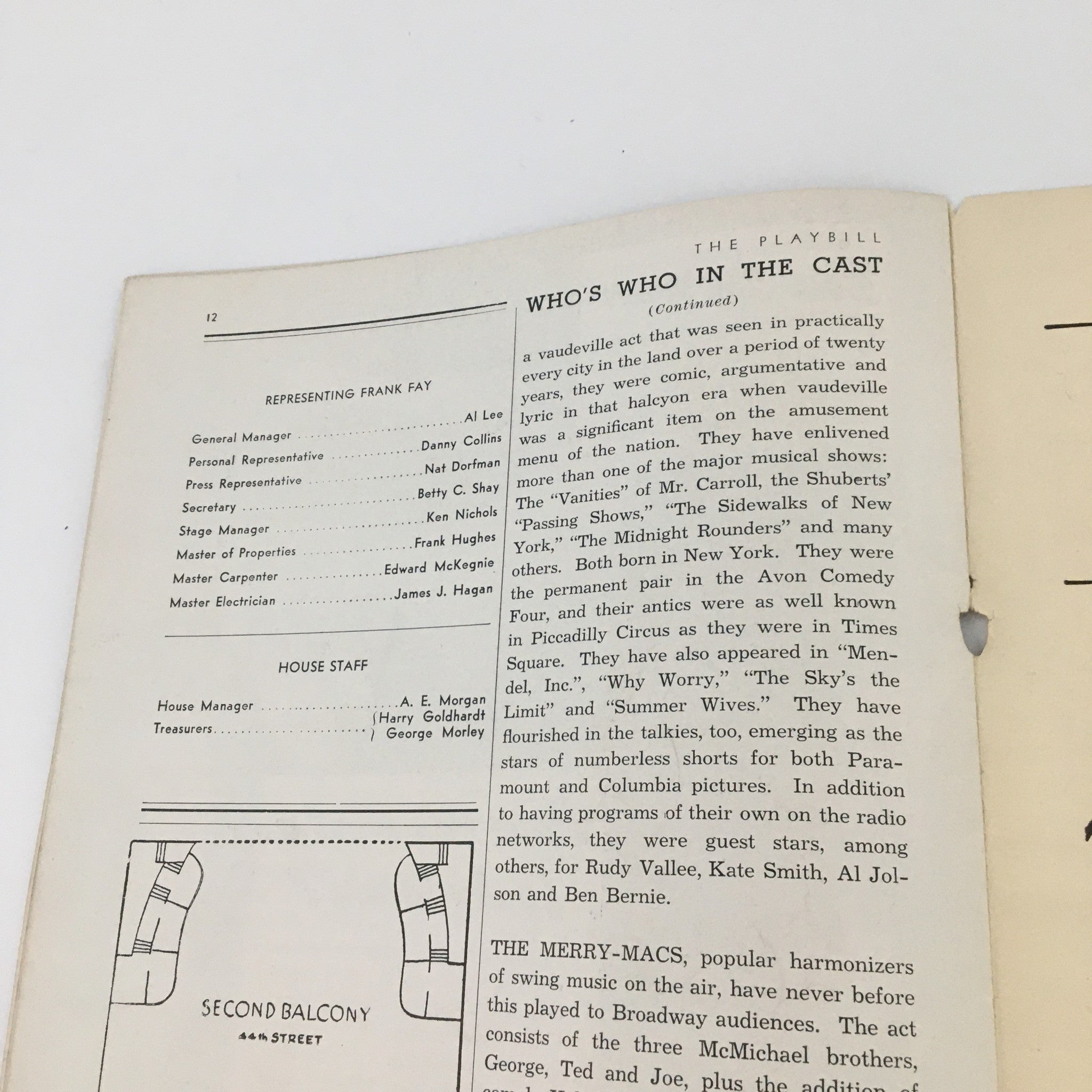 1939 Playbill Forty-Fourth Street Theatre 'Frank Fay Vaudeville' Elsie Janis