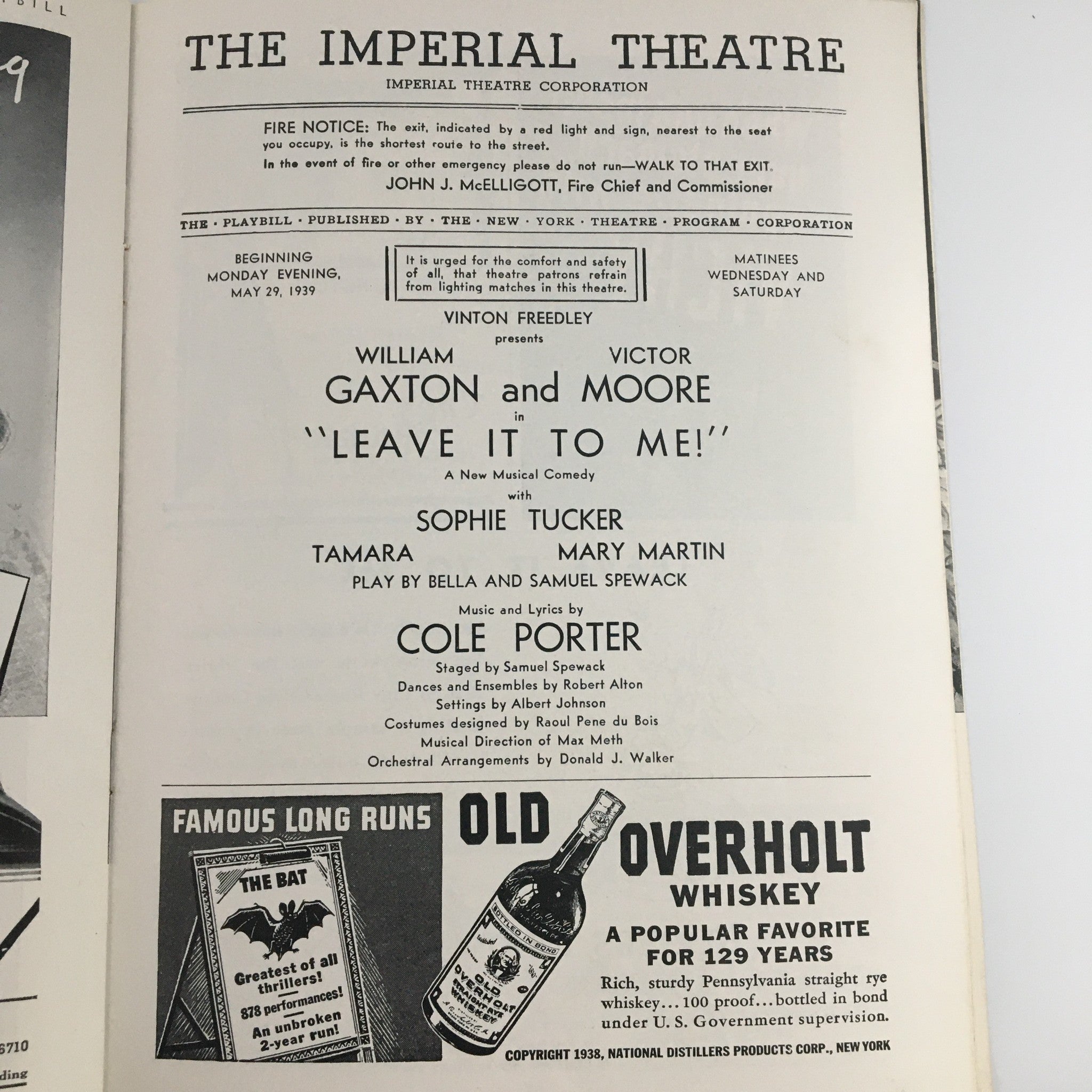 1939 Playbill The Imperial Theatre 'Leave It To Me' William Gaxton, Victor Moore