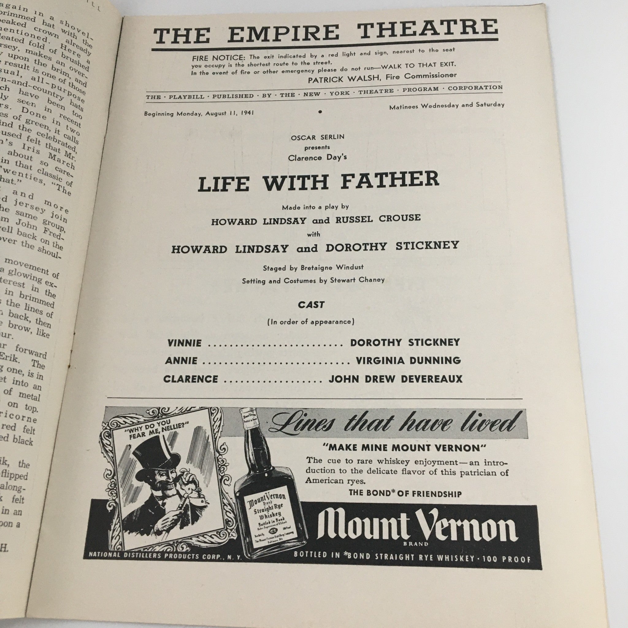 1941 Playbill The Empire Theatre 'Life With Father' Howard Lindsay Russle Crouse