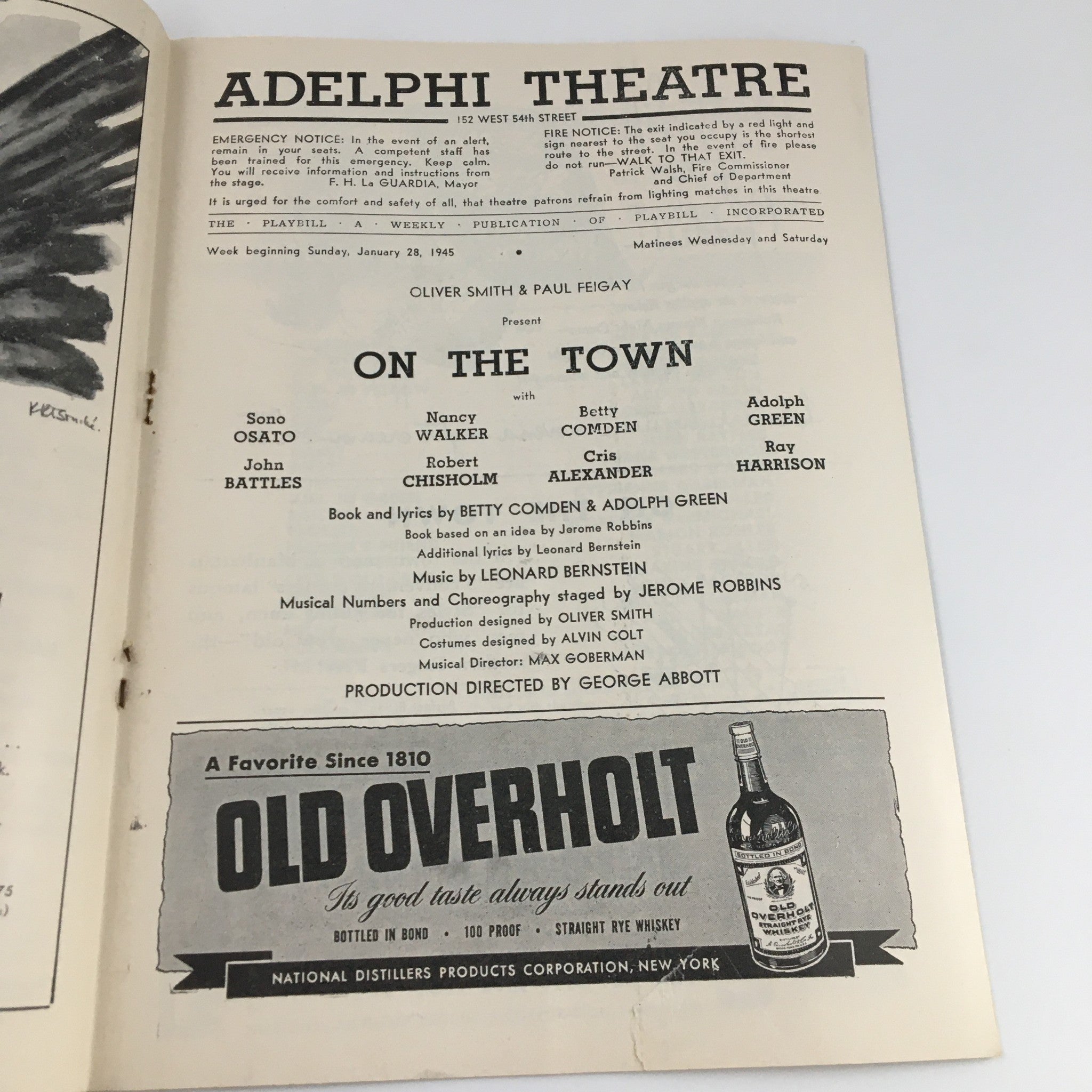 1945 Playbill Adelphi Theatre 'On The Town' Sono Osato, Adolph Green