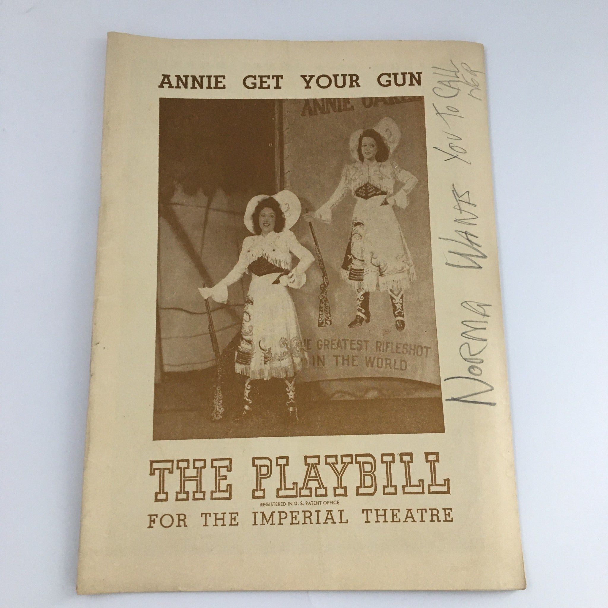 1946 Playbill The Imperial Theatre 'Annie Get Your Gun' Mary Ellen Grass