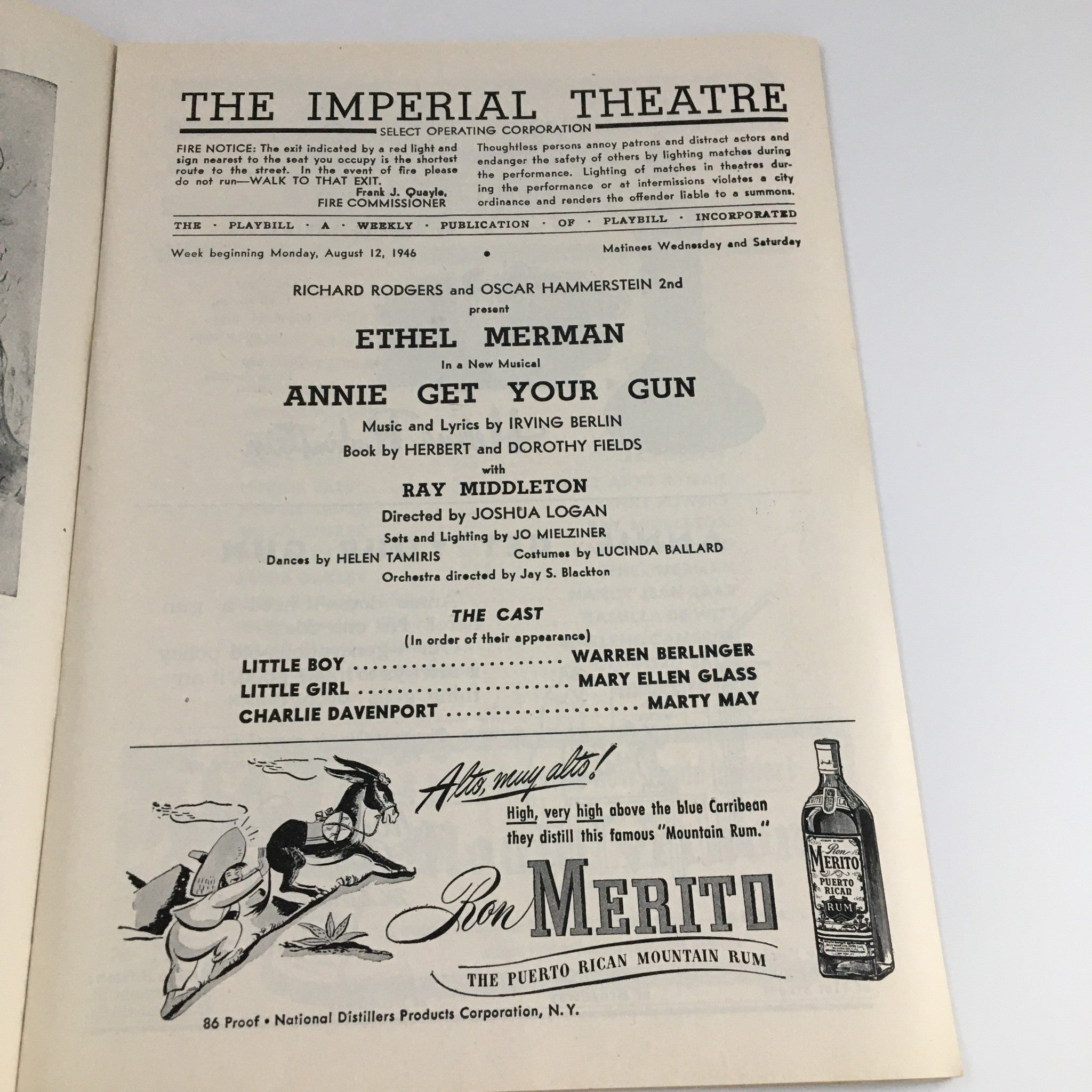 1946 Playbill The Imperial Theatre 'Annie Get Your Gun' Mary Ellen Grass