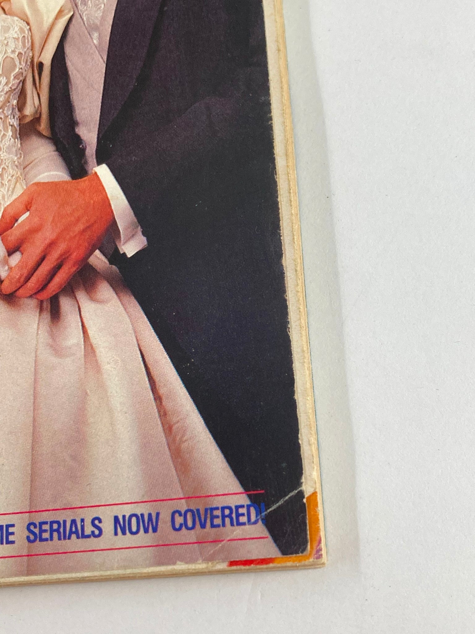 Close-up view of the vintage Soap Opera Digest magazine cover from June 5, 1984, highlighting the elegance of the wedding attire worn by Deborah Mullowney and Nicholas Walker.