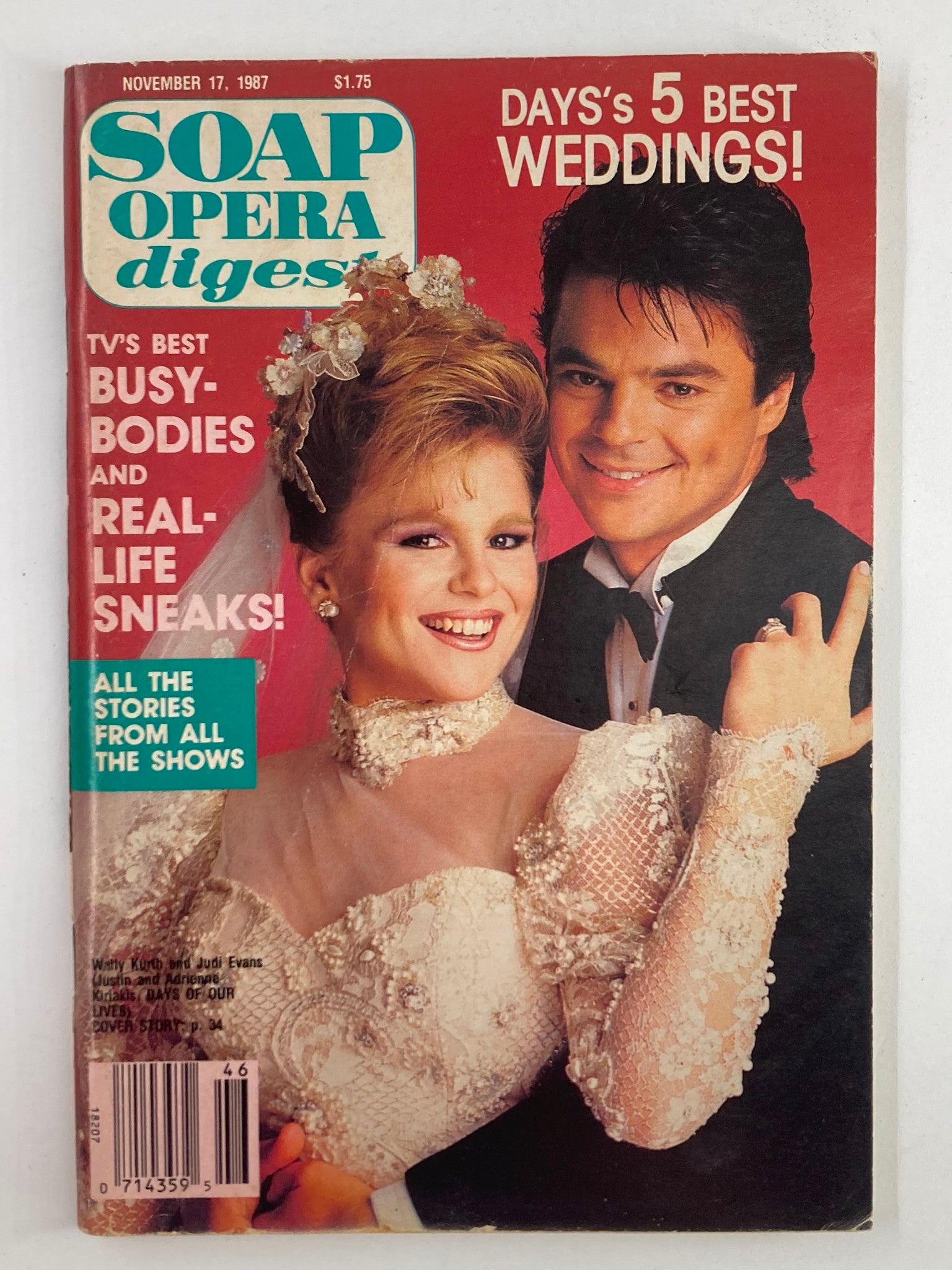 VTG Soap Opera Digest November 17 1987 Wally Kurth and Judi Evans No Label