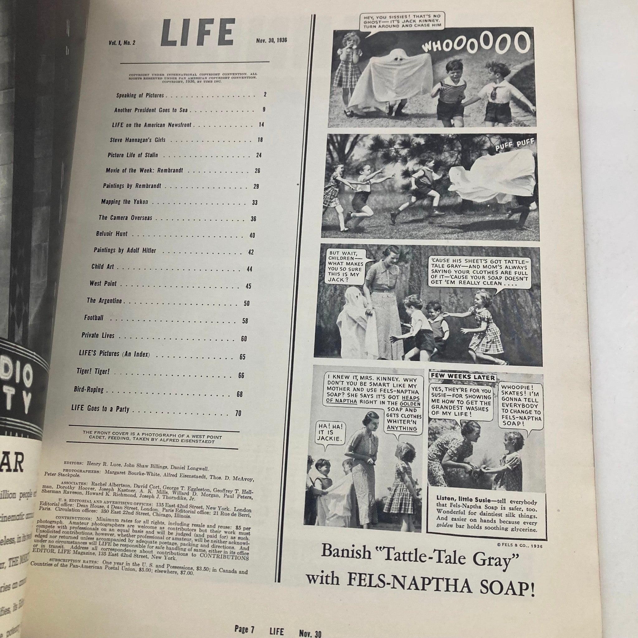 RES* VTG Life Magazine November 30 1936 Vol 1 No. 2 West Point Cadet / 2nd Issue