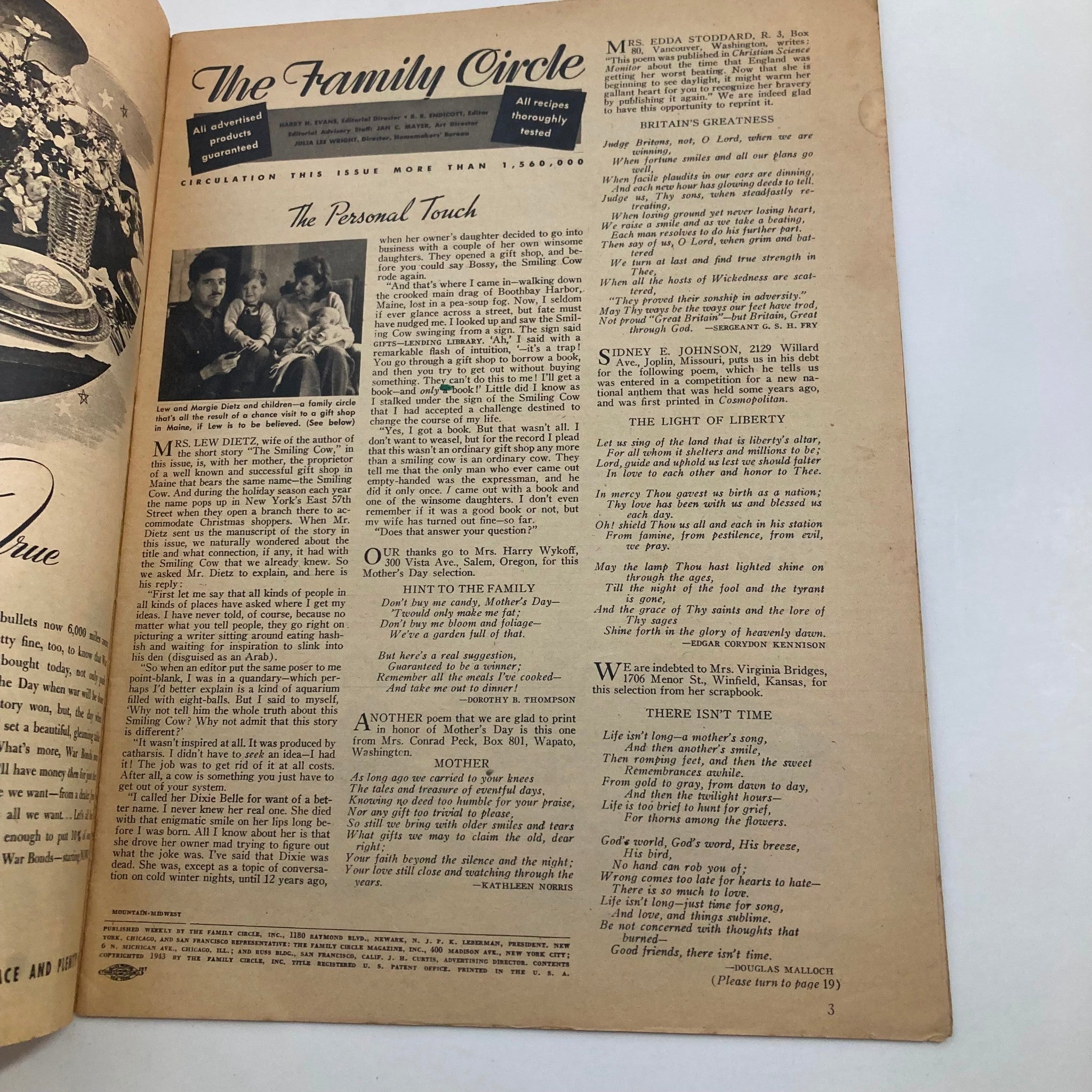 VTG The Family Circle Magazine May 7 1943 Eddie Rickenbacker No Label